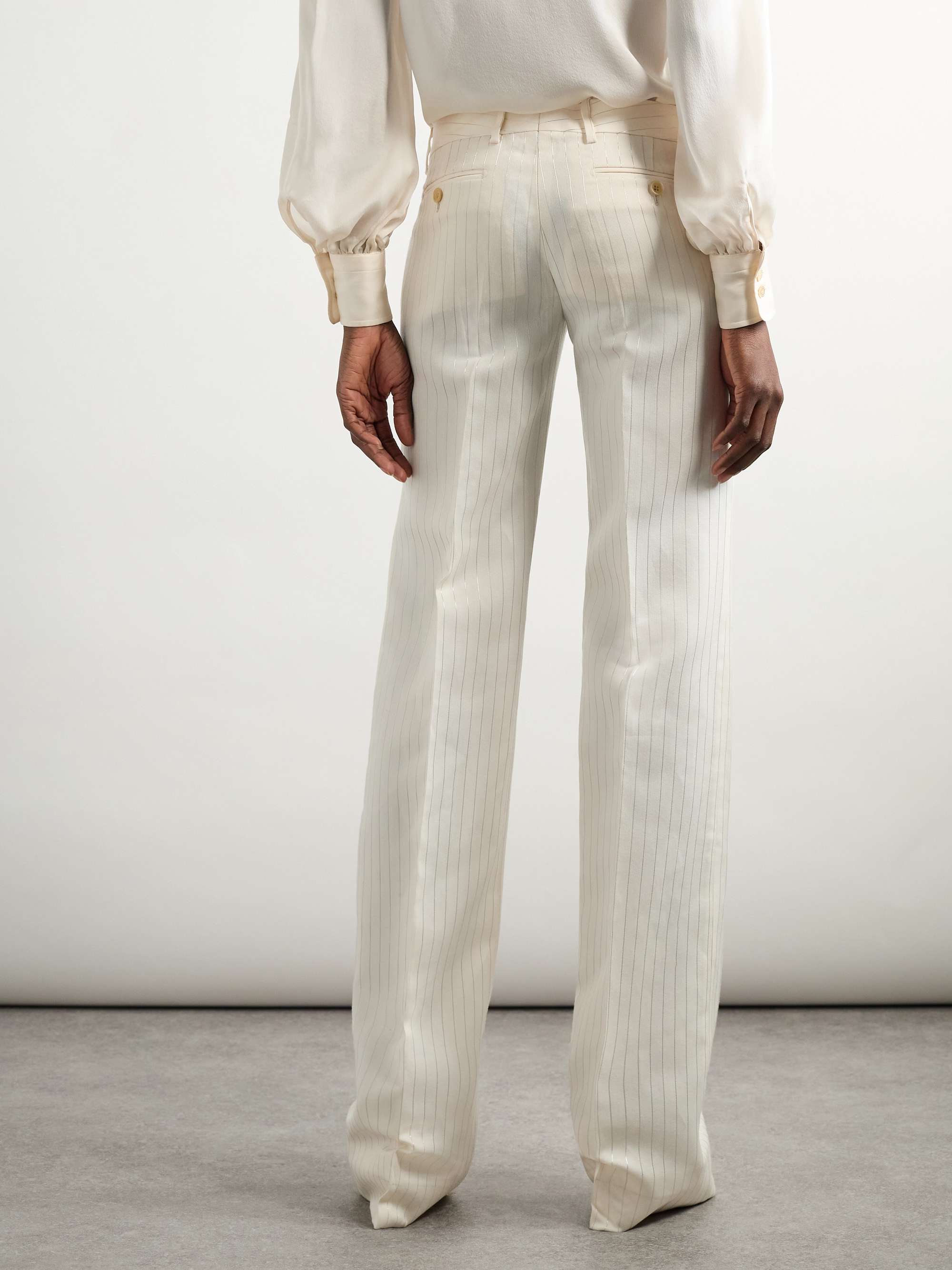 Striped wool-blend straight-leg trousers view
