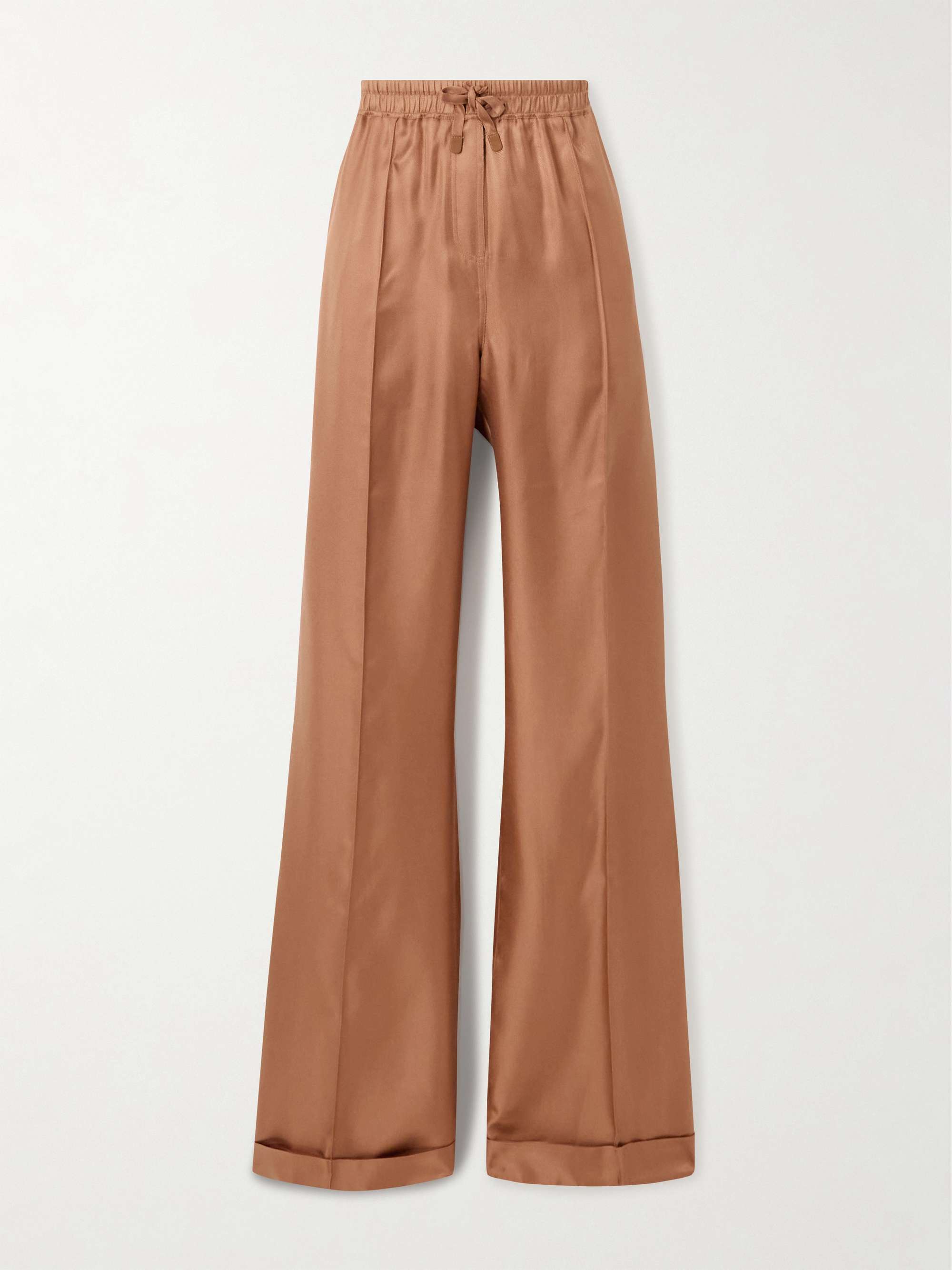 Silk-twill wide-leg pants view