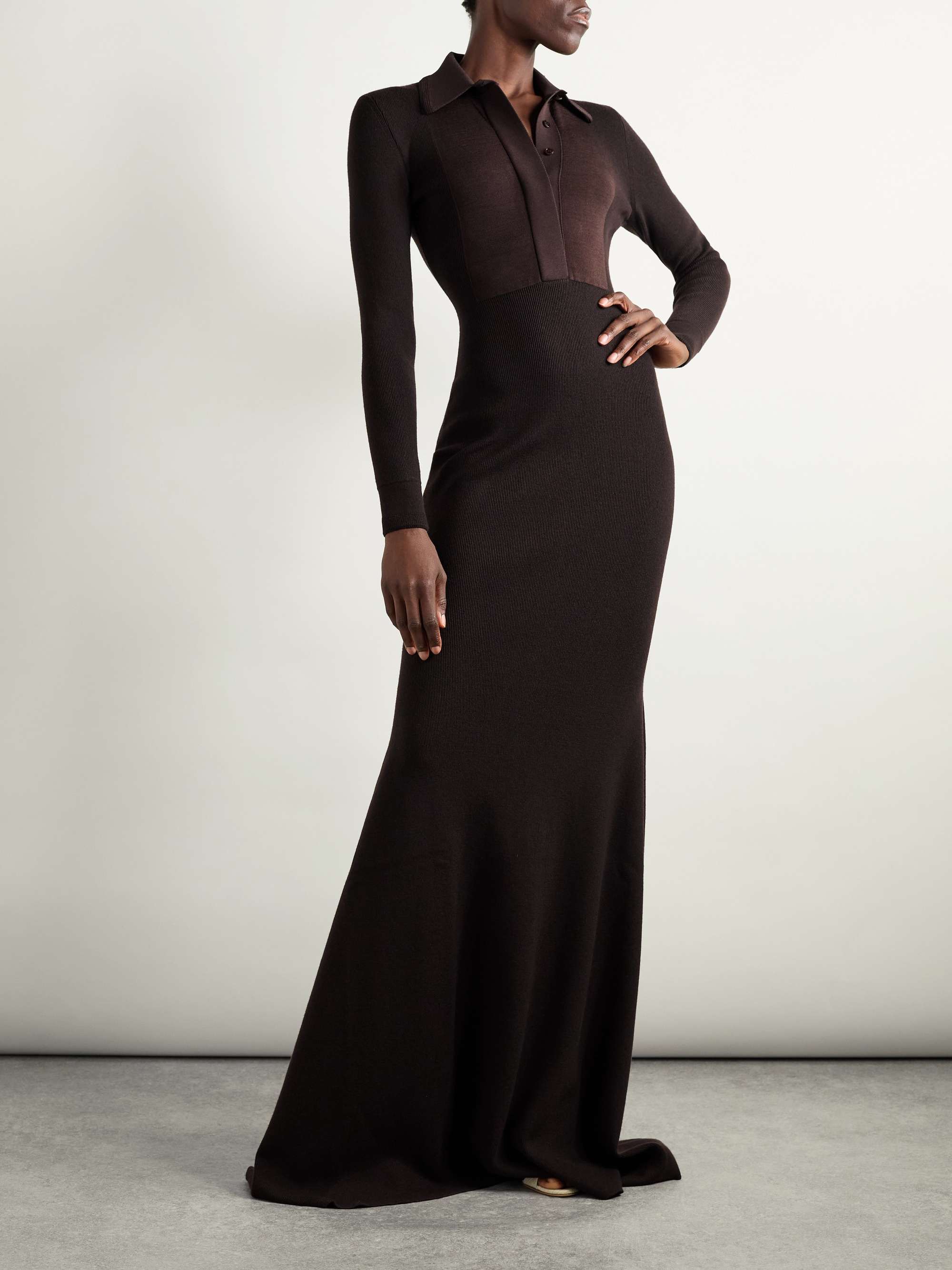 Ribbed wool-blend polo gown view