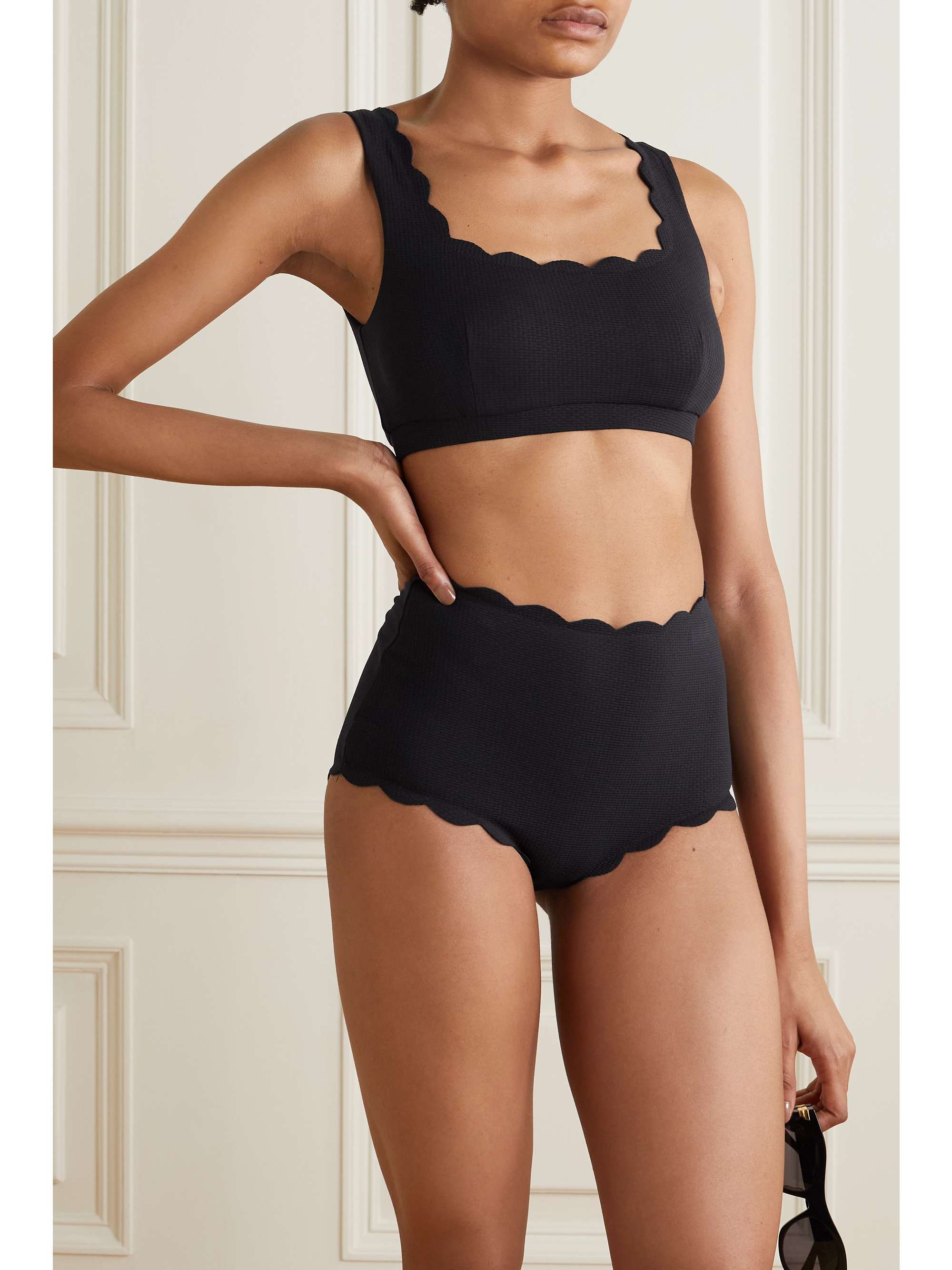 Santa Monica scalloped recycled-seersucker bikini briefs view