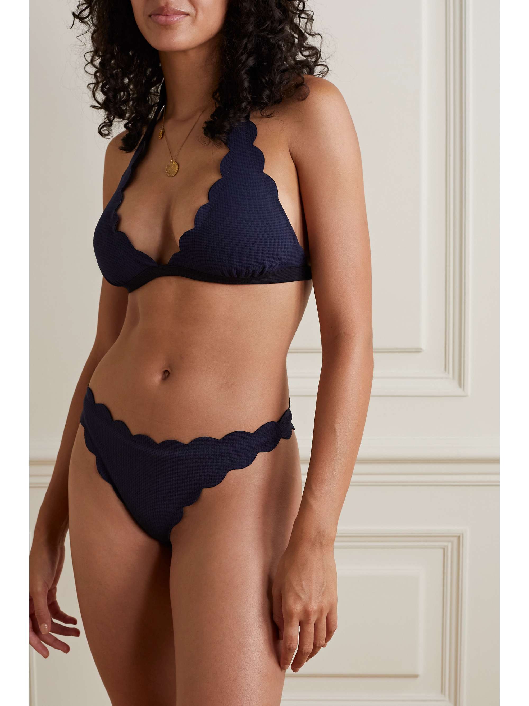 Spring scalloped recycled-crepe halterneck bikini top view