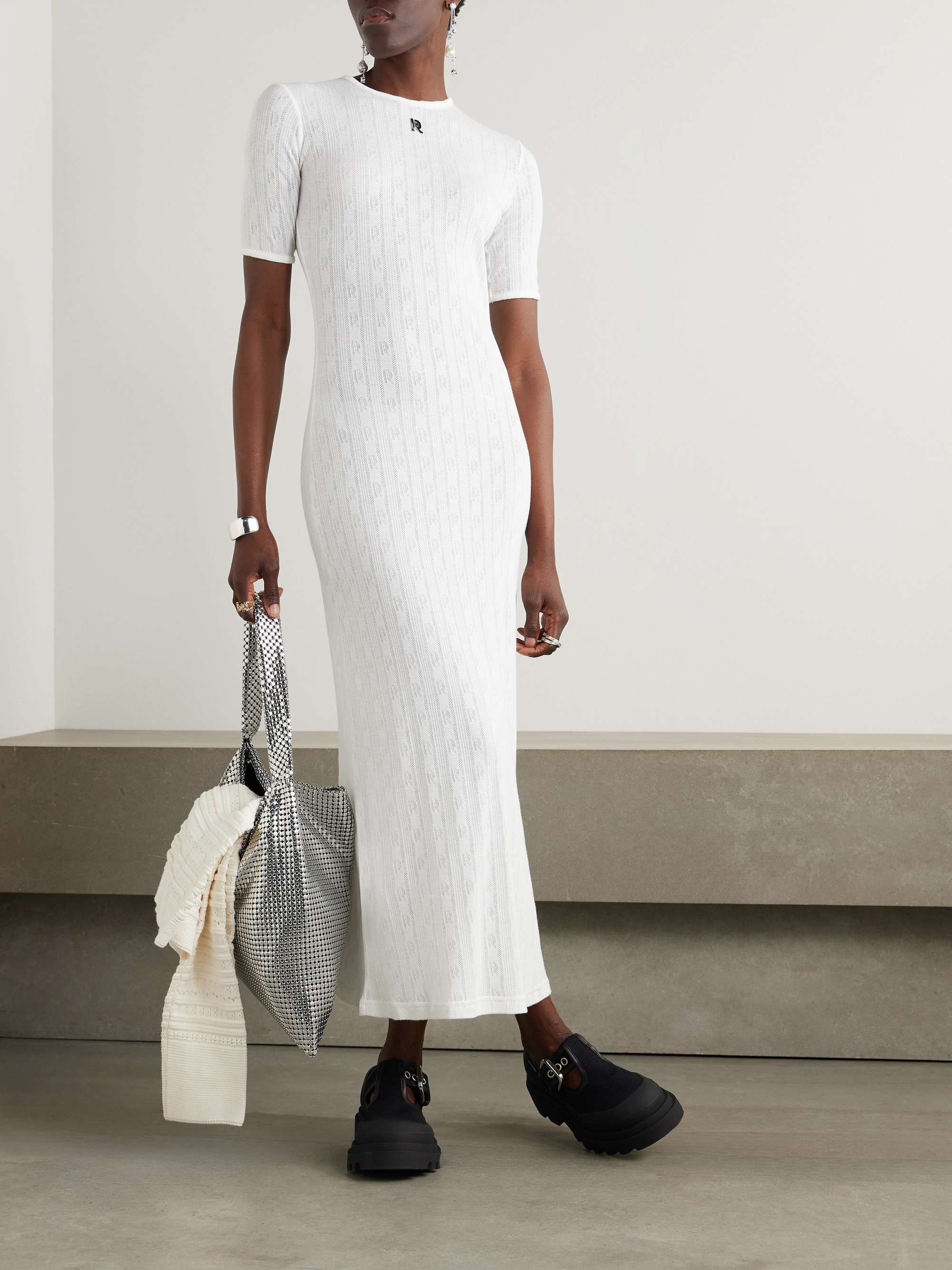 Embellished pointelle-knit cotton maxi dress view