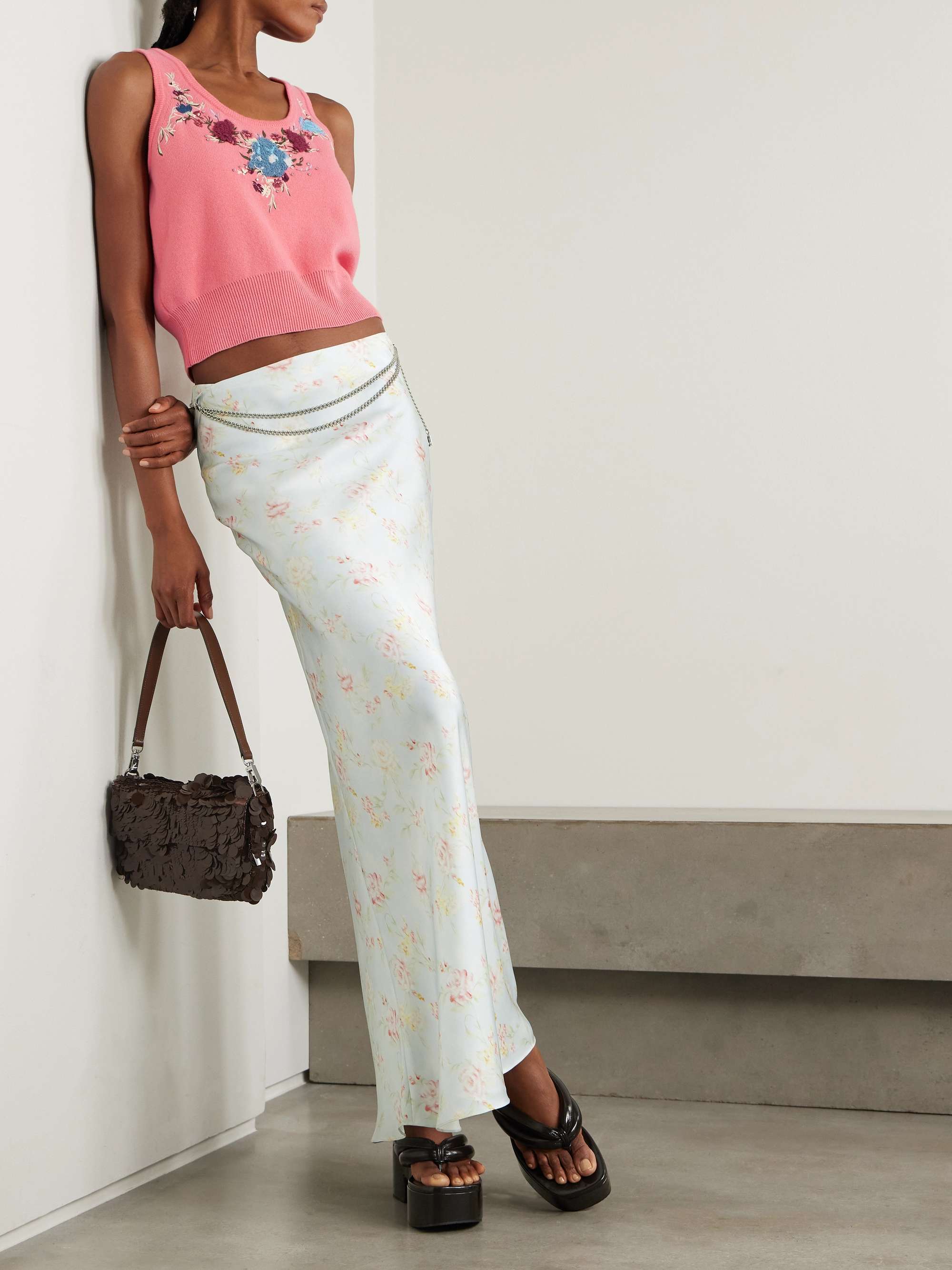 Floral-print satin maxi skirt view