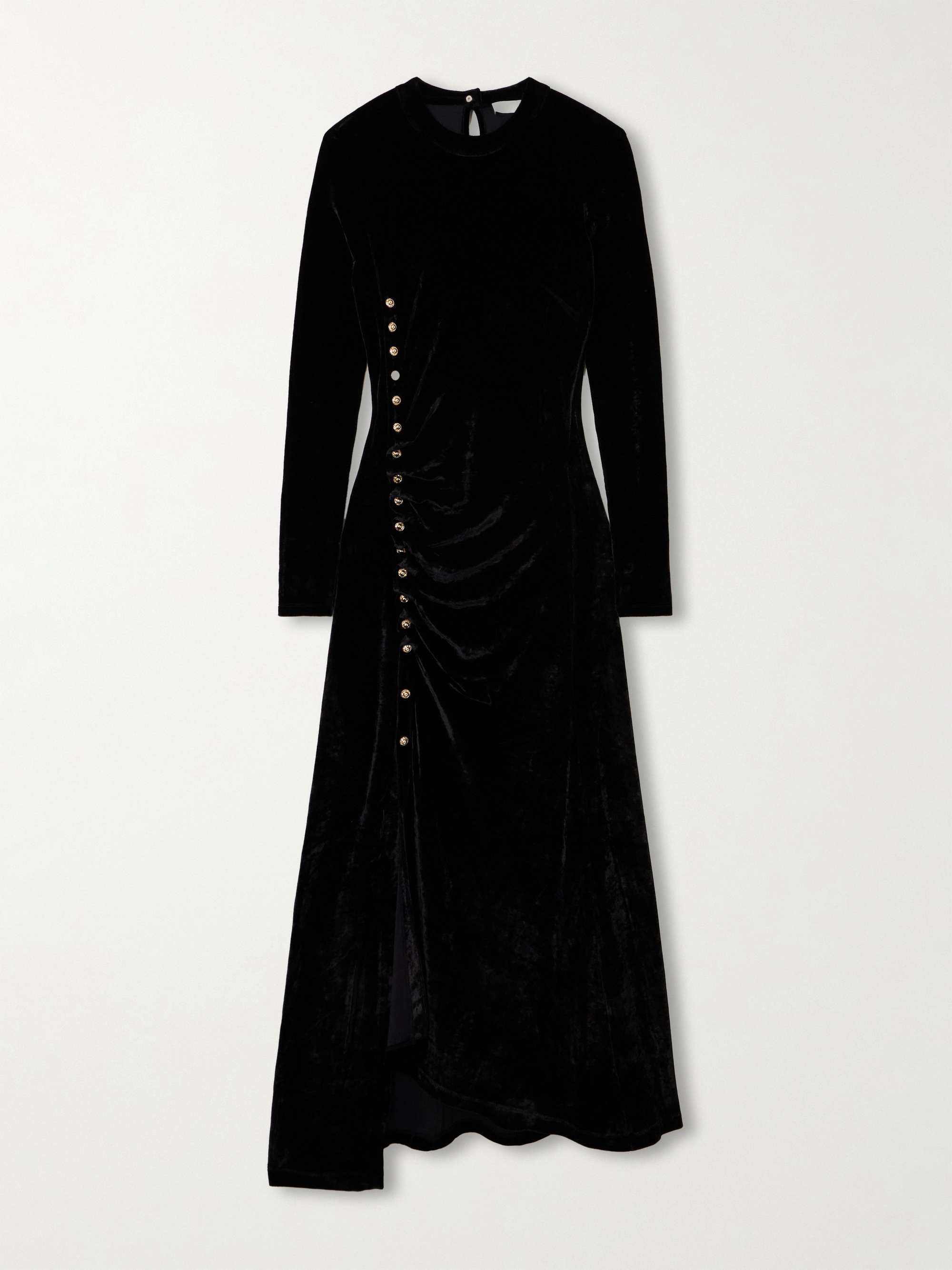 Gathered embellished velvet maxi dress view