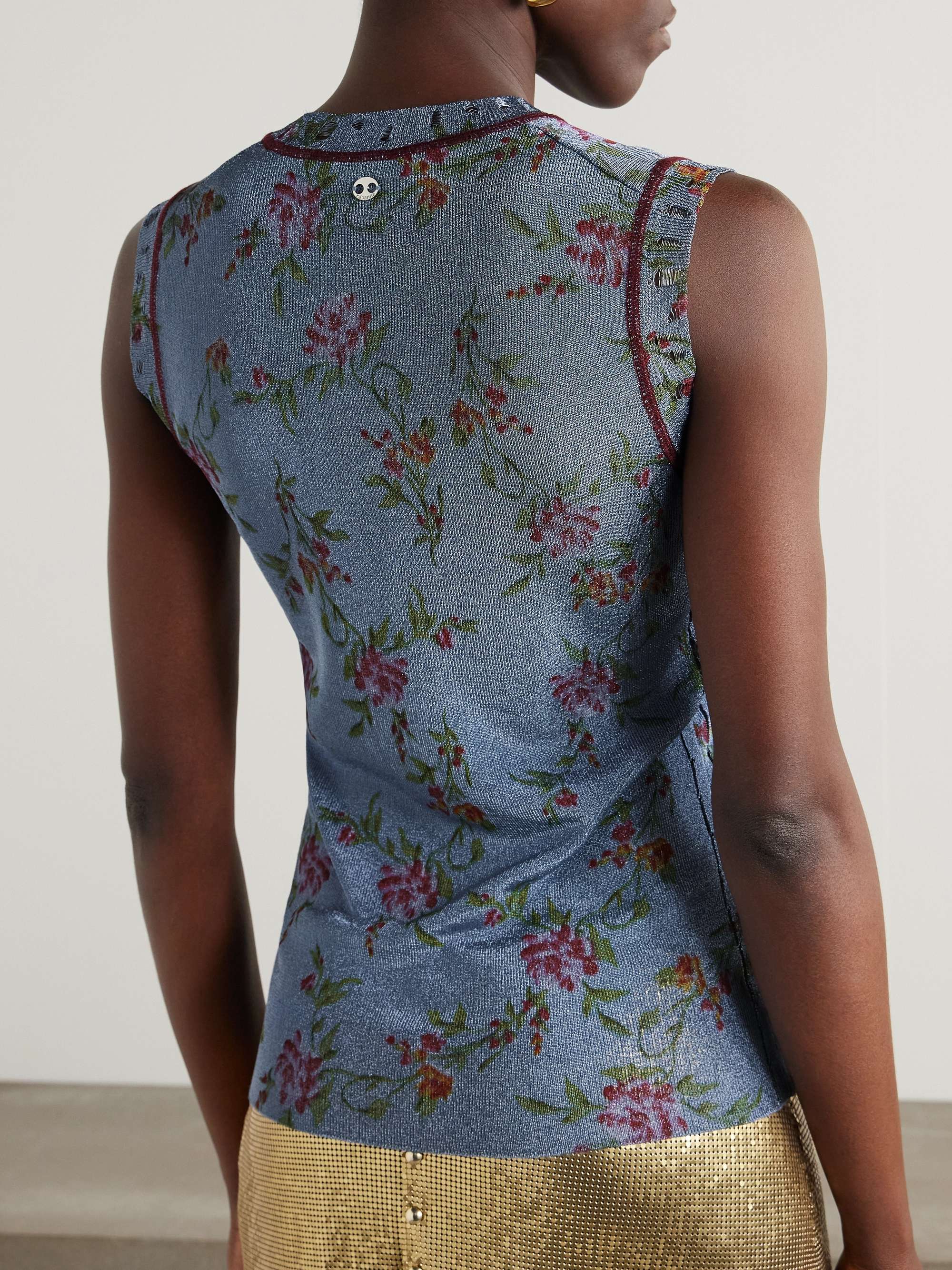 Floral-print metallic knitted tank view