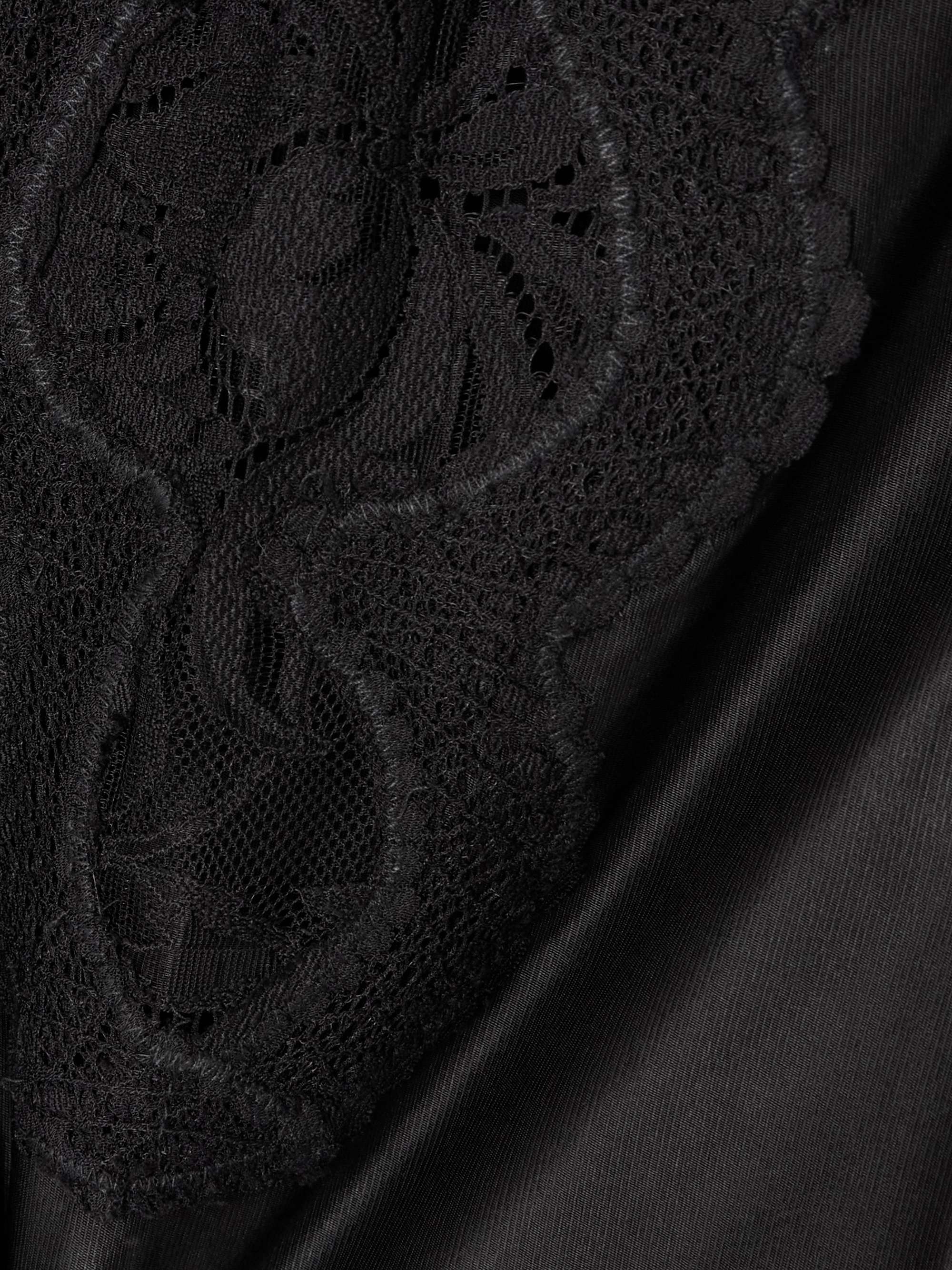 Lace and satin turtleneck top view