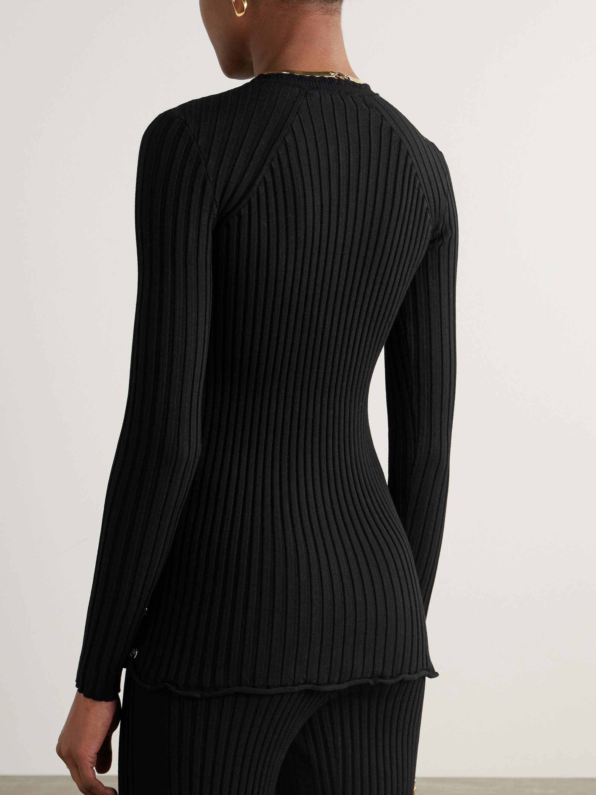 Ruffled ribbed-knit sweater view