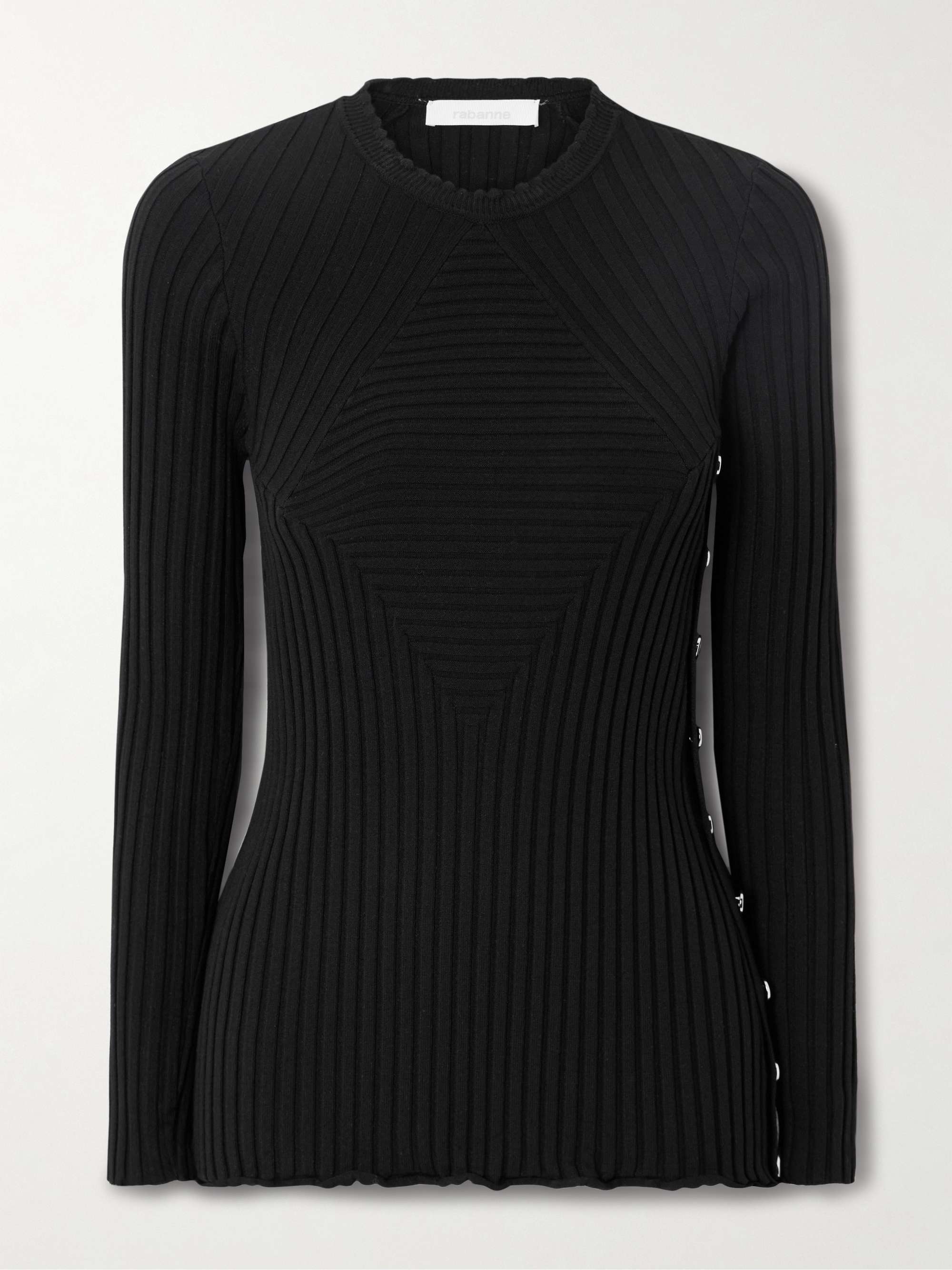 Ruffled ribbed-knit sweater view