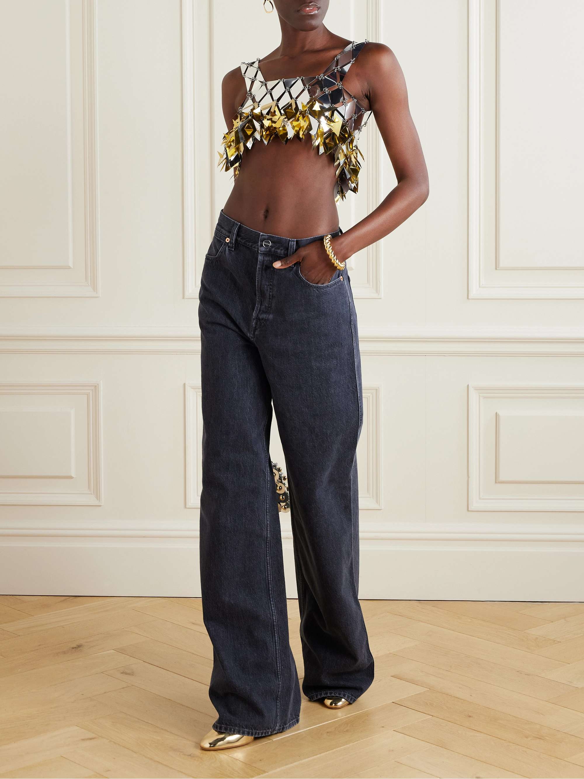 Cropped fringed chainmail top view