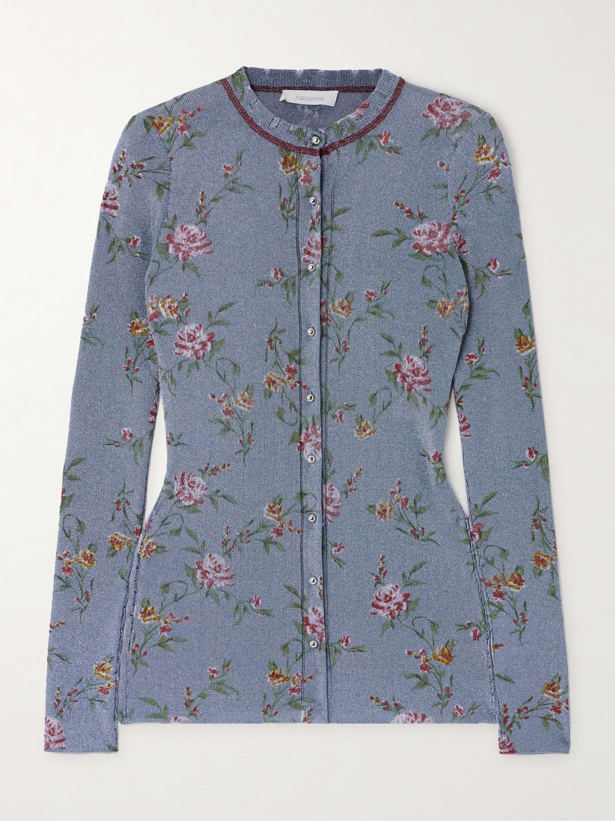 Metallic floral-print knitted cardigan view