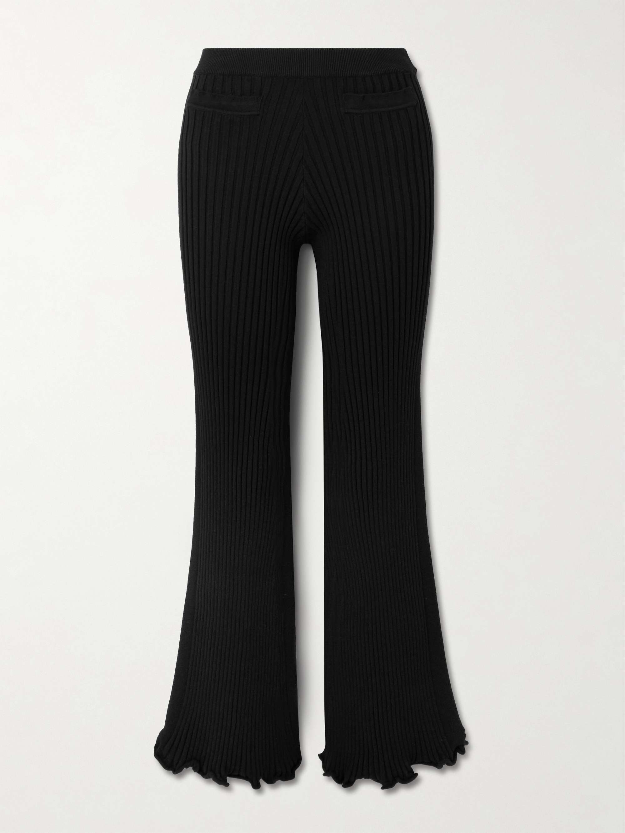 Ruffled ribbed-knit flared pants view