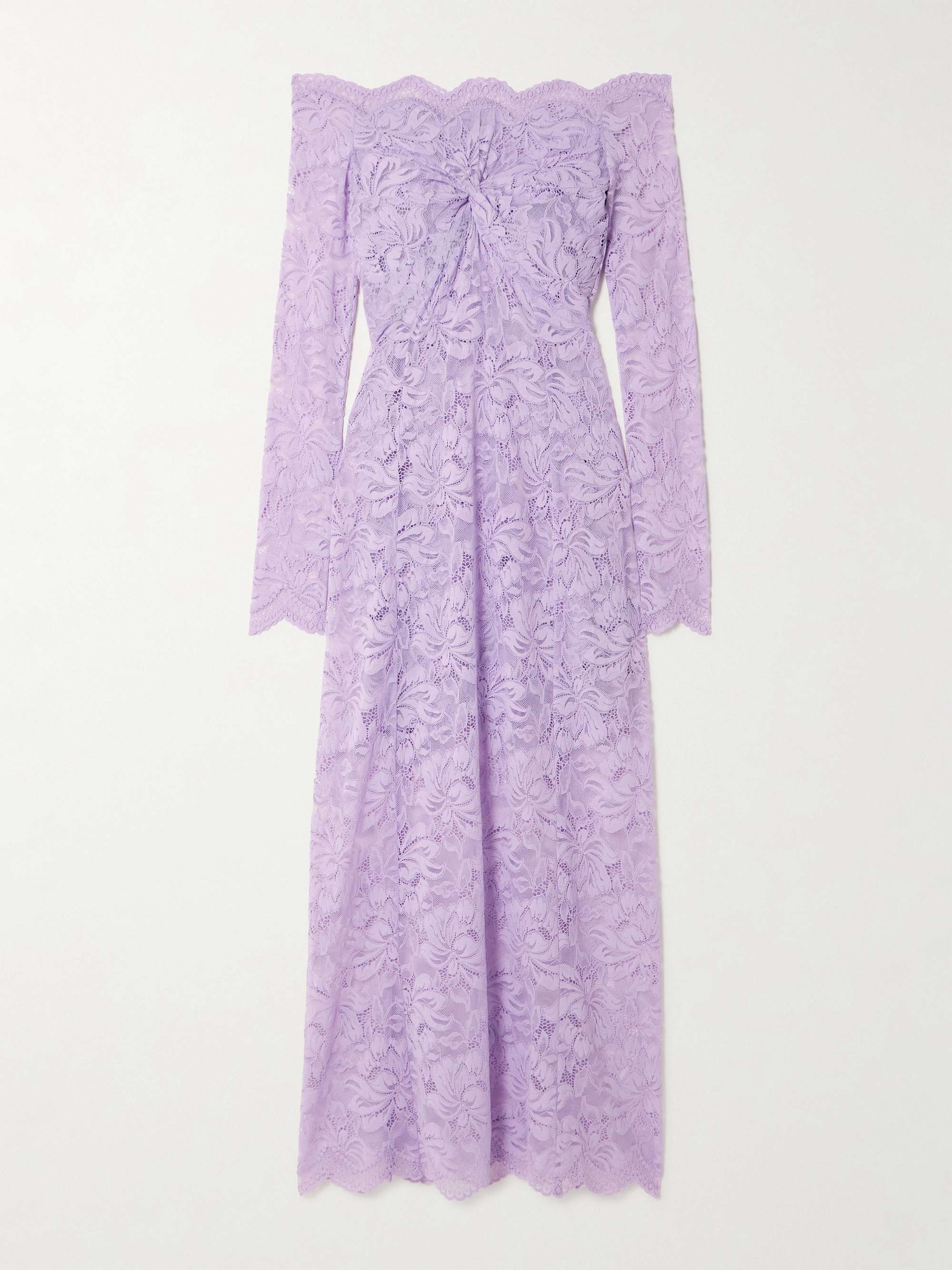 Off-the-shoulder twist-front guipure lace midi dress view