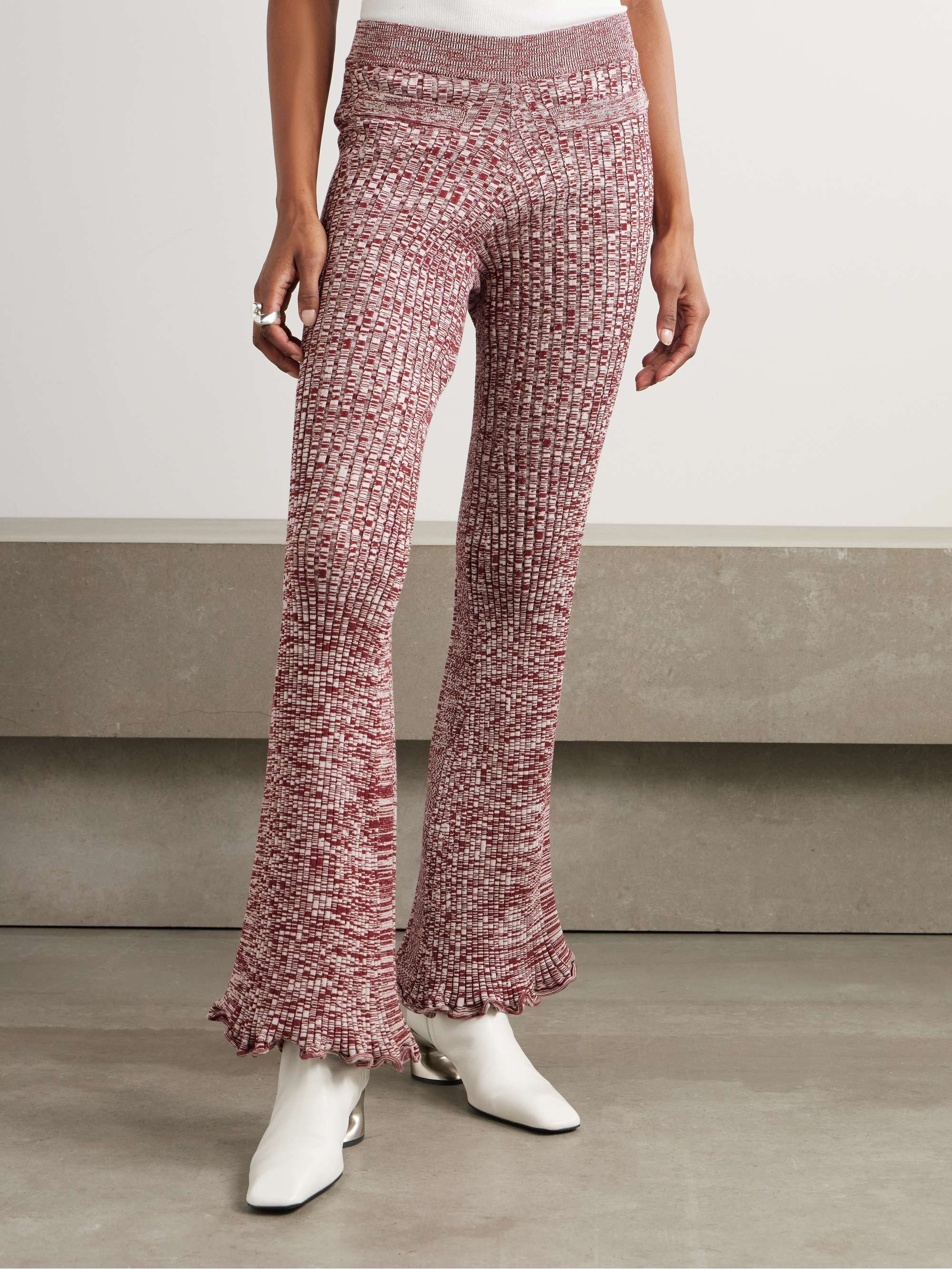 Ribbed-knit flared pants view