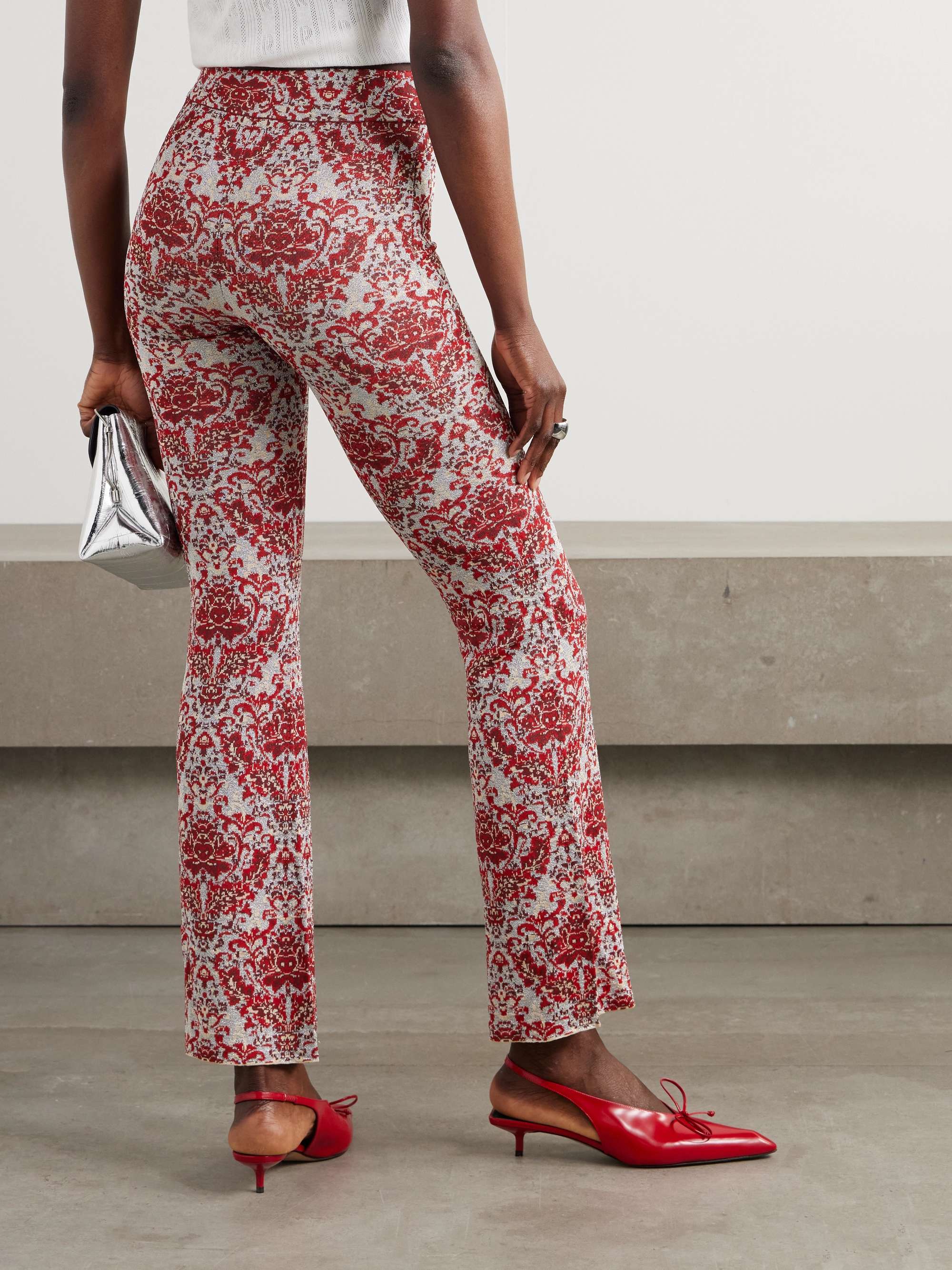 Metallic jacquard-knit flared pants view