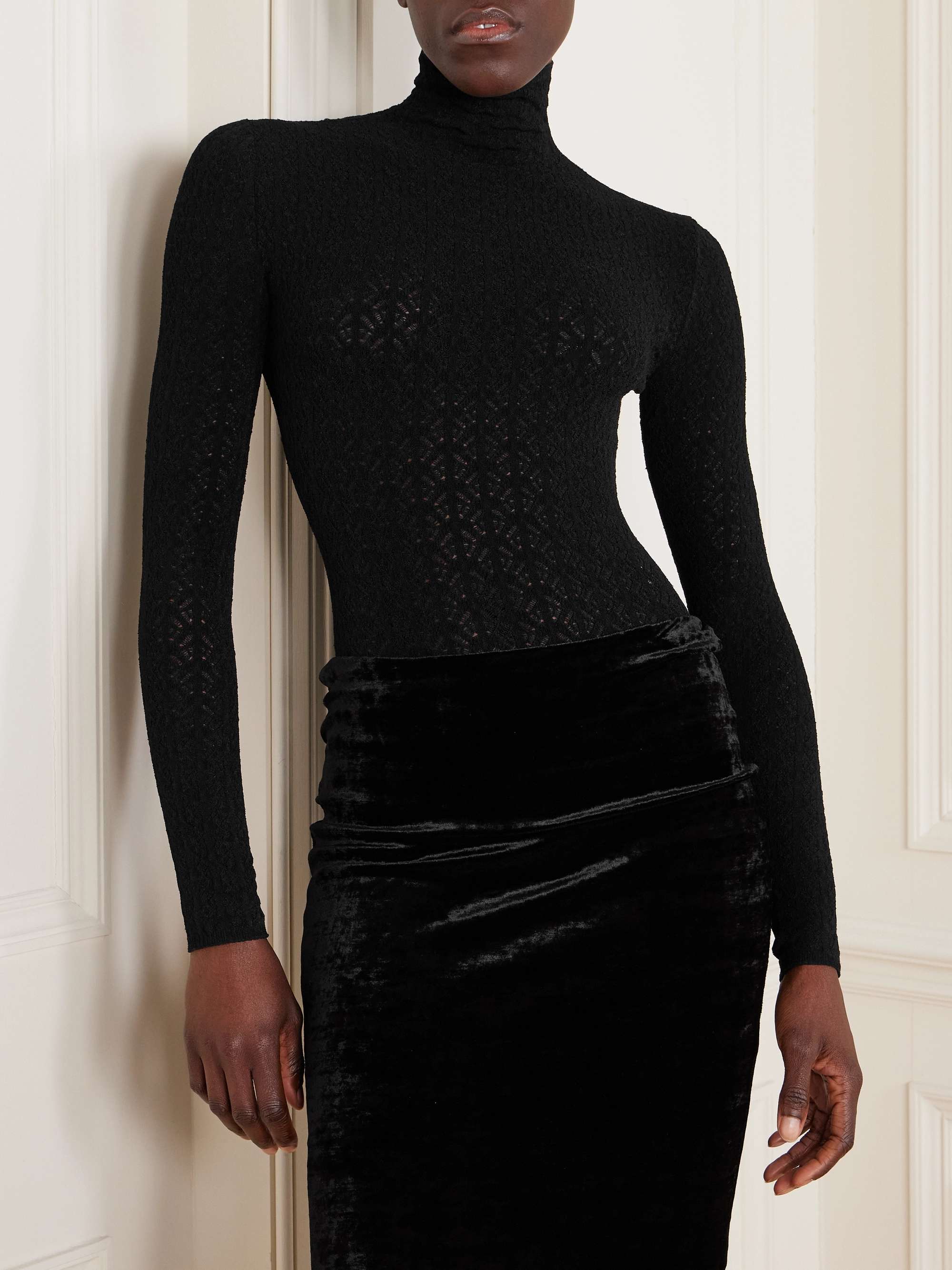 Open-knit turtleneck bodysuit view