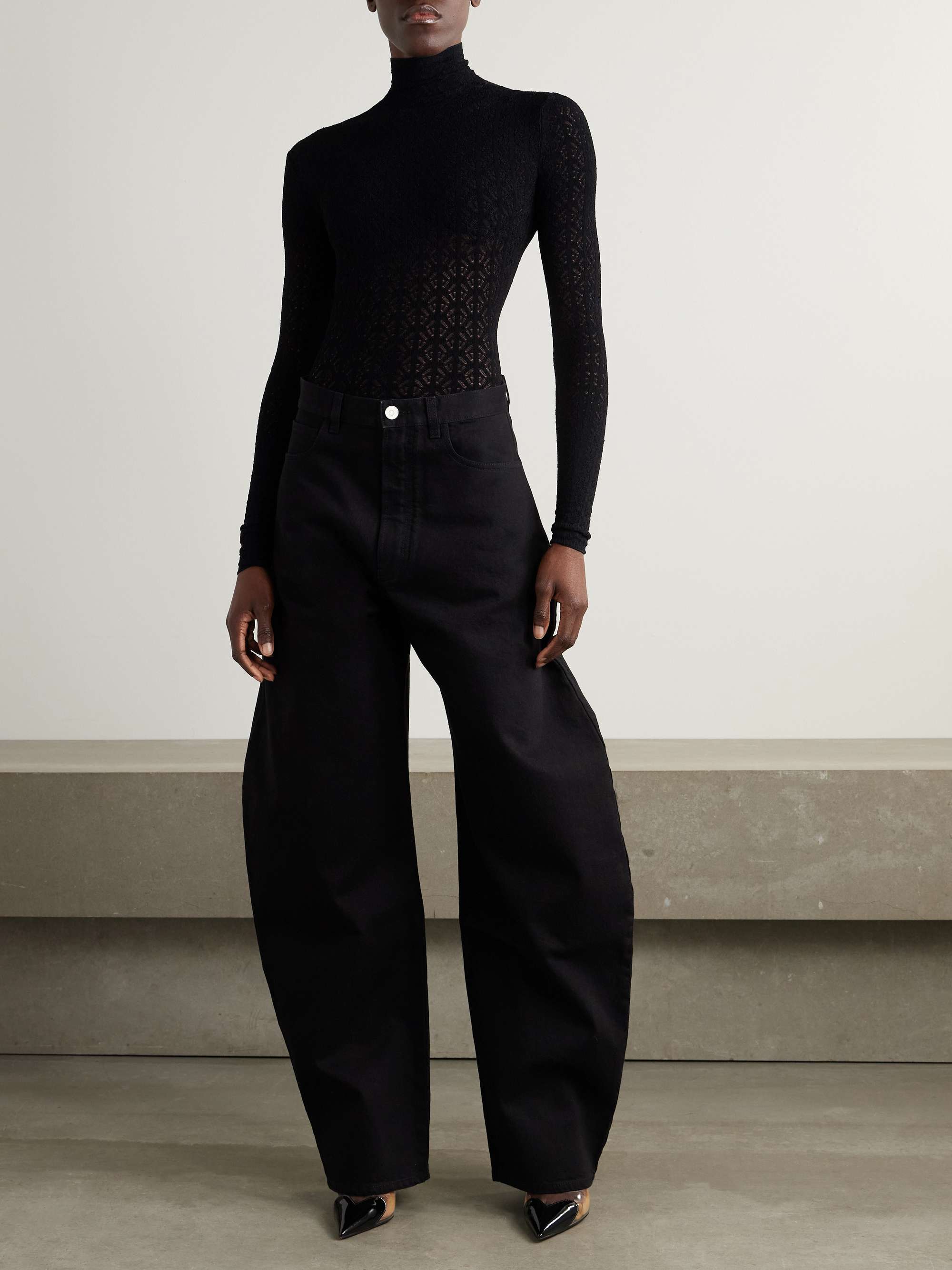 Open-knit turtleneck bodysuit view