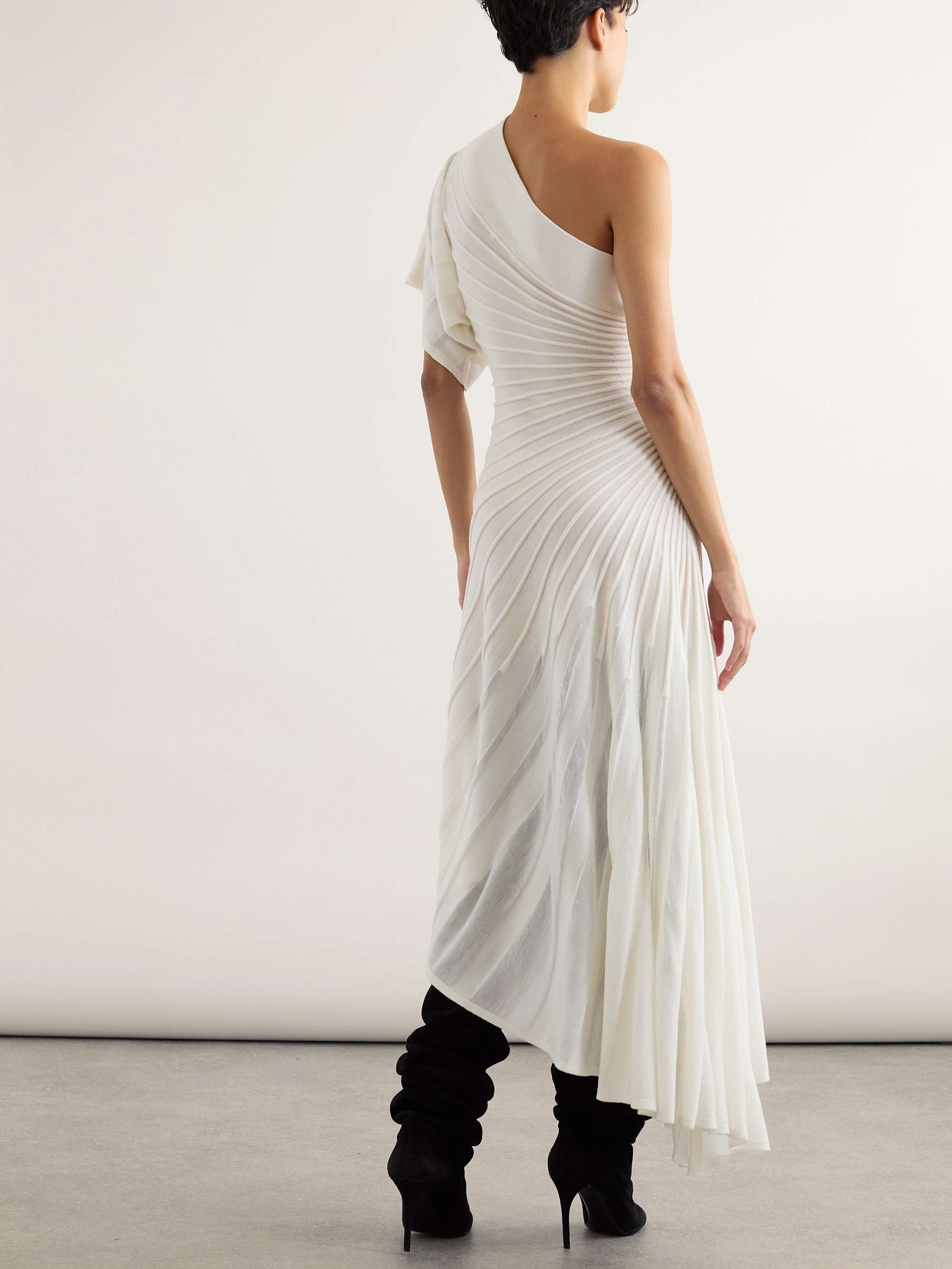 One-shoulder ribbed wool midi dress view