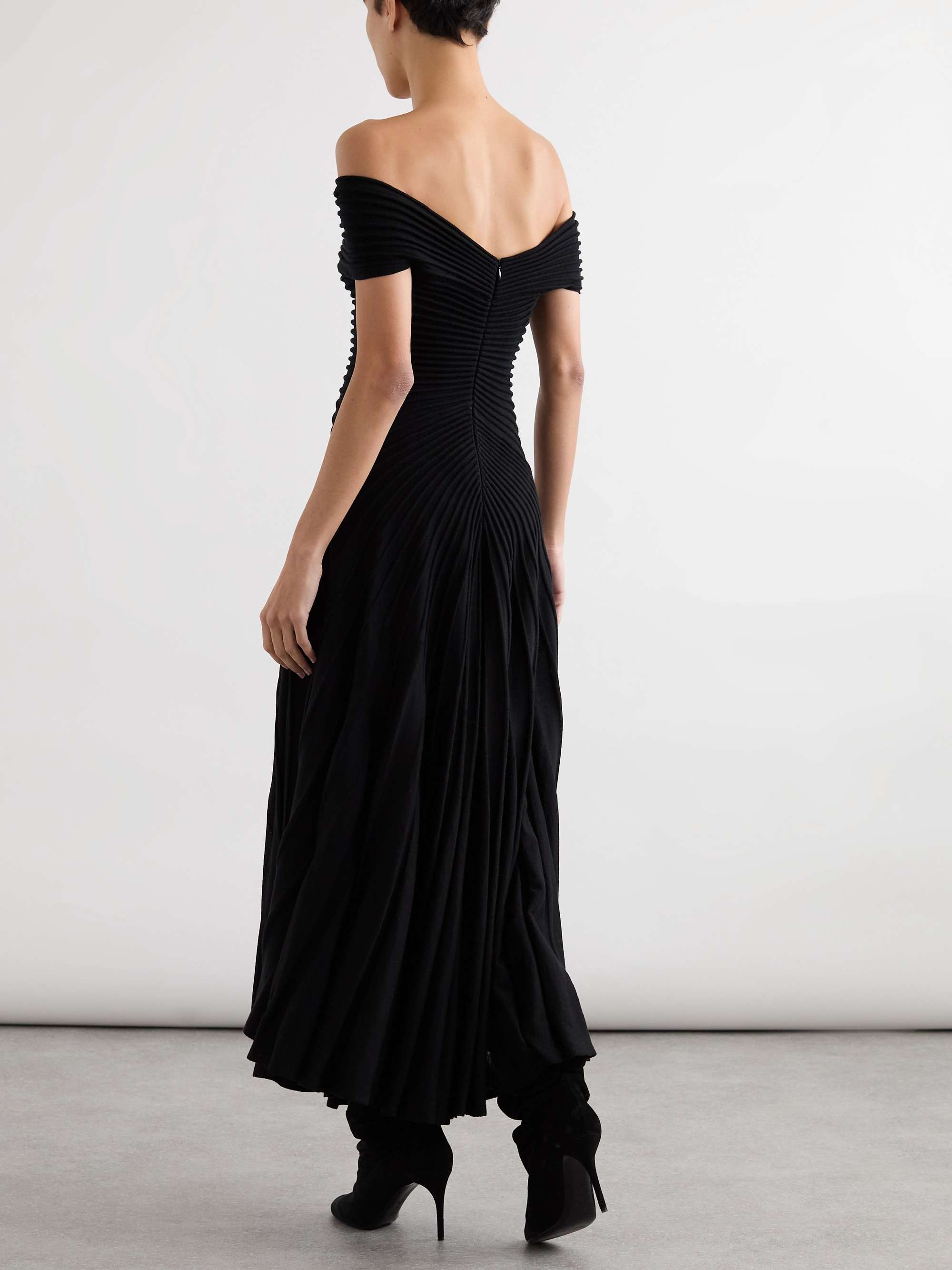 Off-the-shoulder asymmetric ribbed wool midi dress view