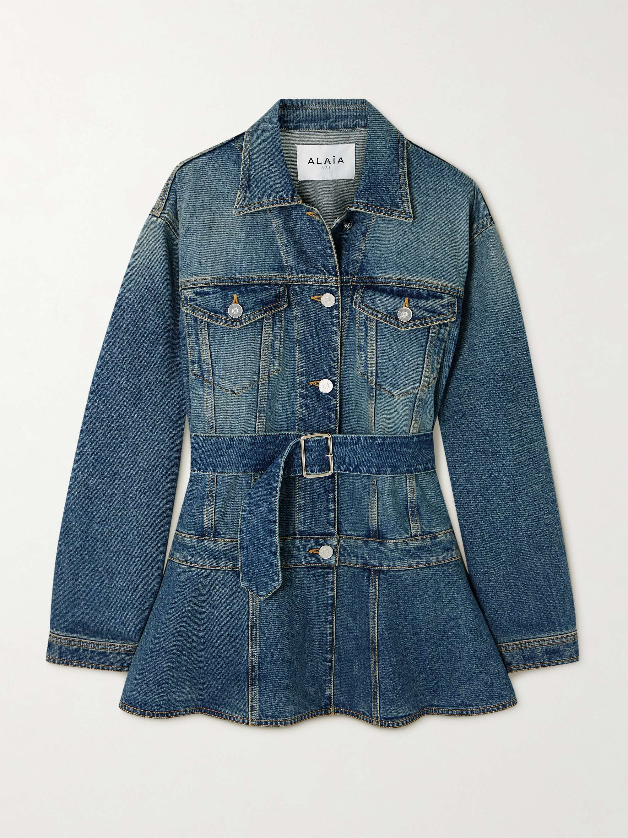 Belted denim peplum jacket view
