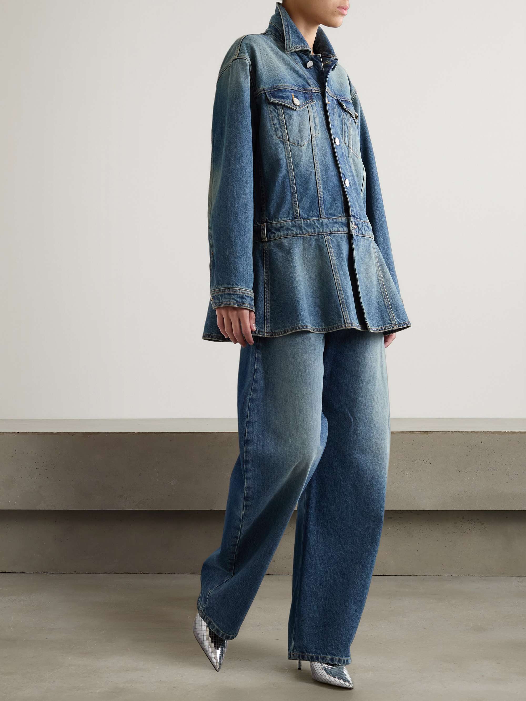 Belted denim peplum jacket view