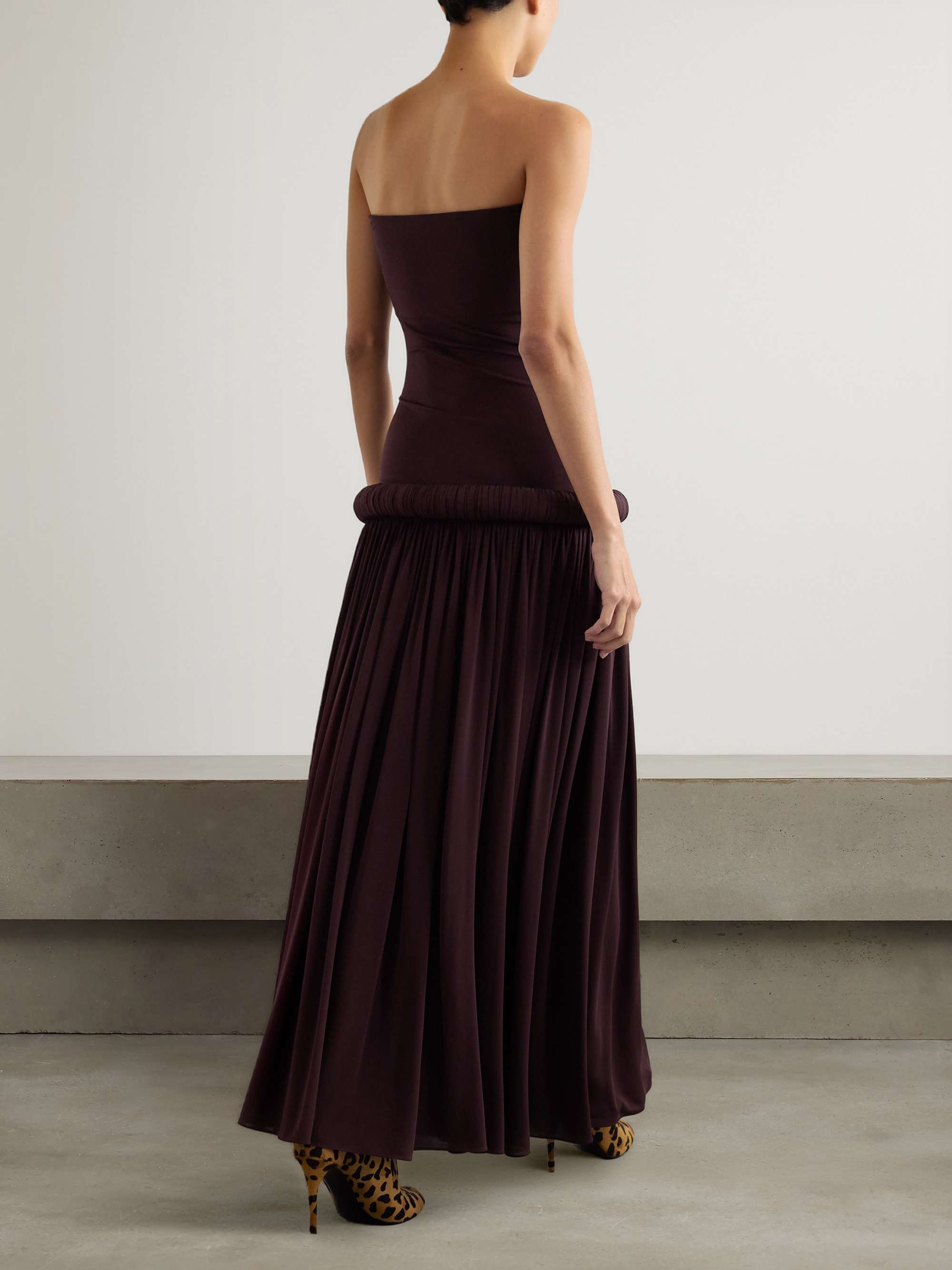Strapless pleated stretch-jersey midi dress view