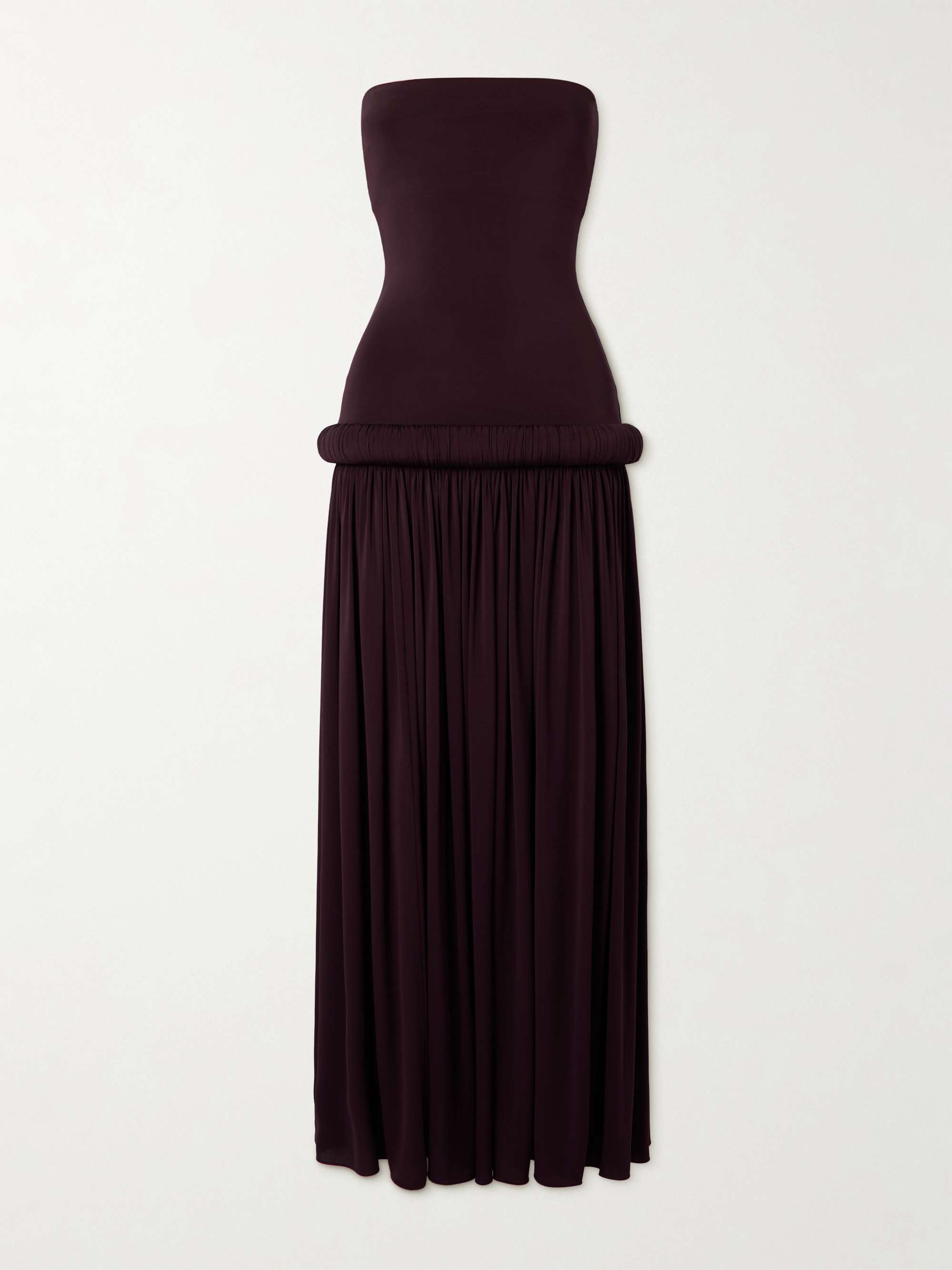 Strapless pleated stretch-jersey midi dress view