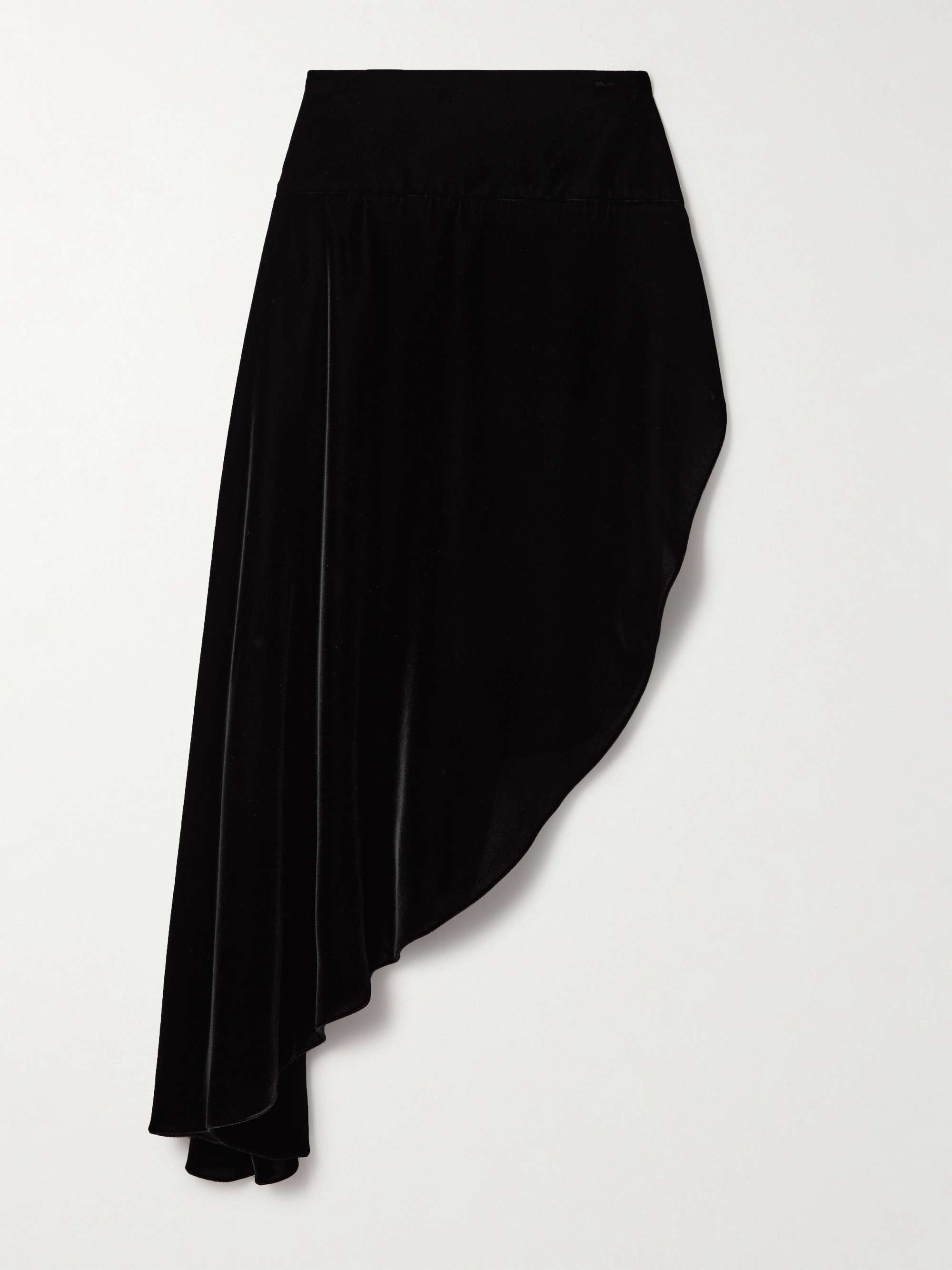 Asymmetric velvet skirt view