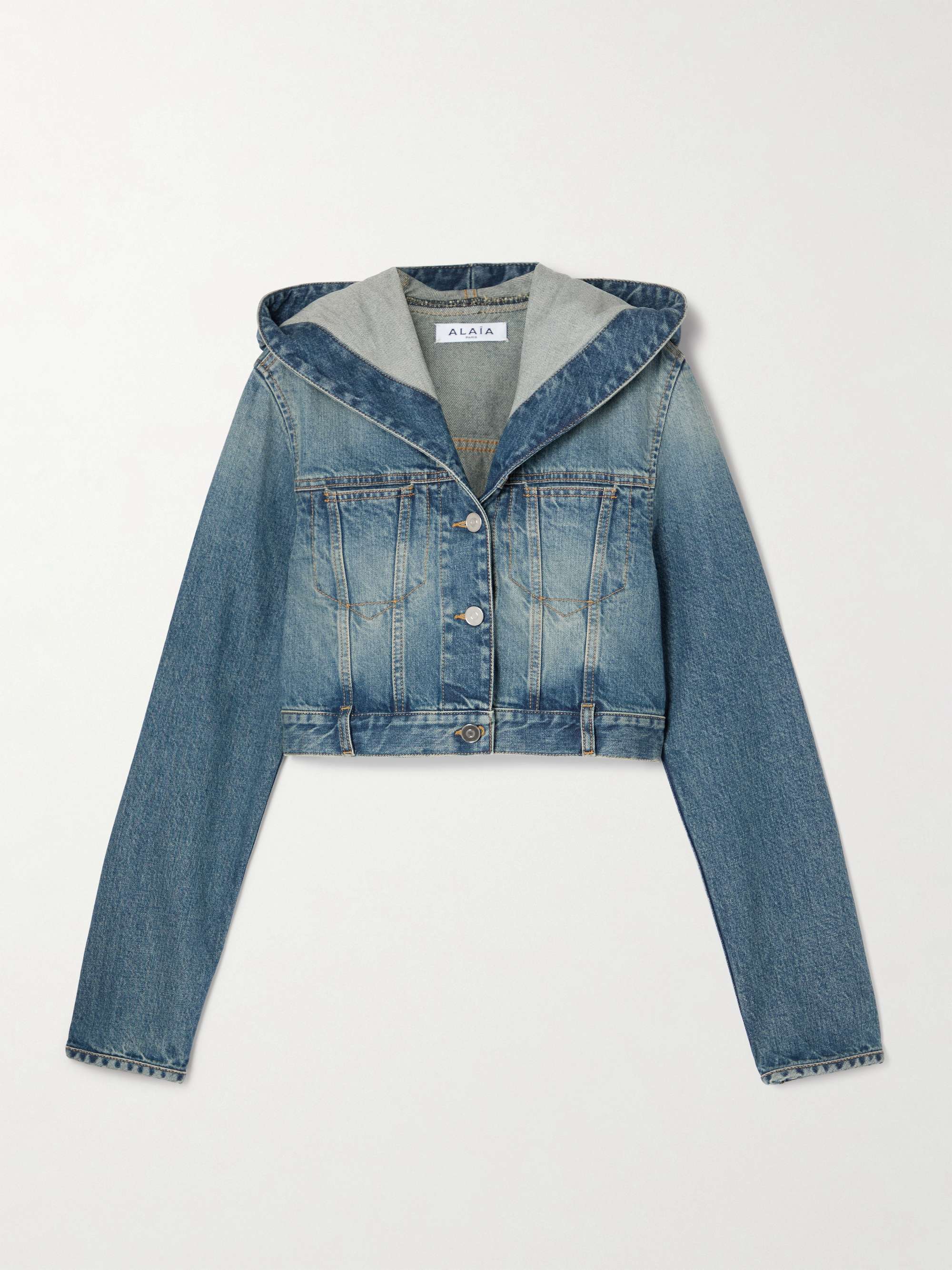Cropped hooded denim jacket view