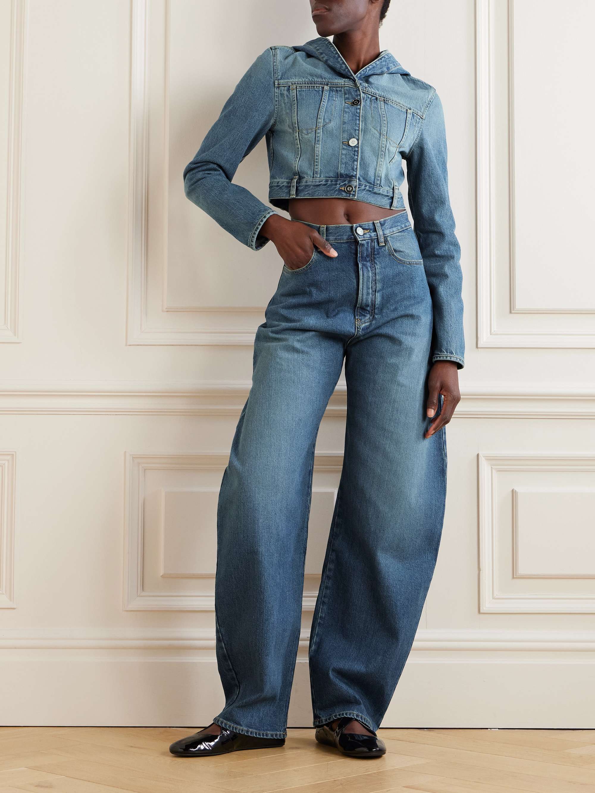 Cropped hooded denim jacket view