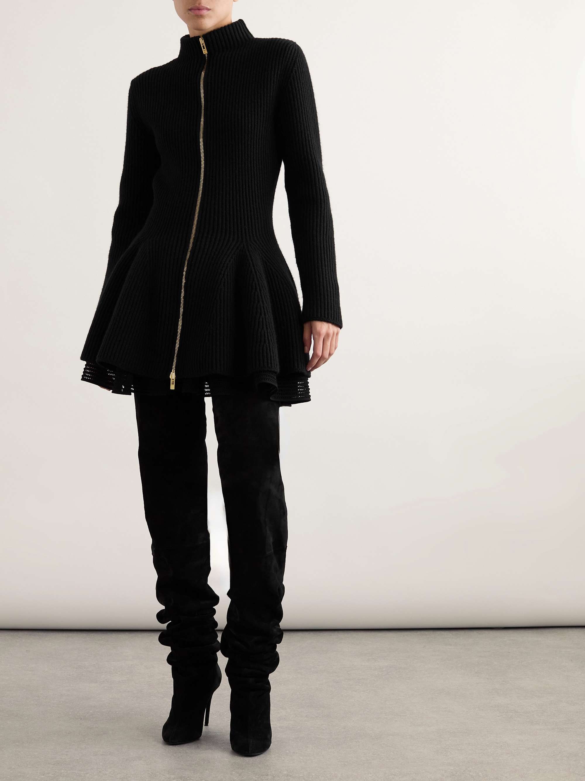 Ribbed wool and cashmere-blend peplum cardigan view
