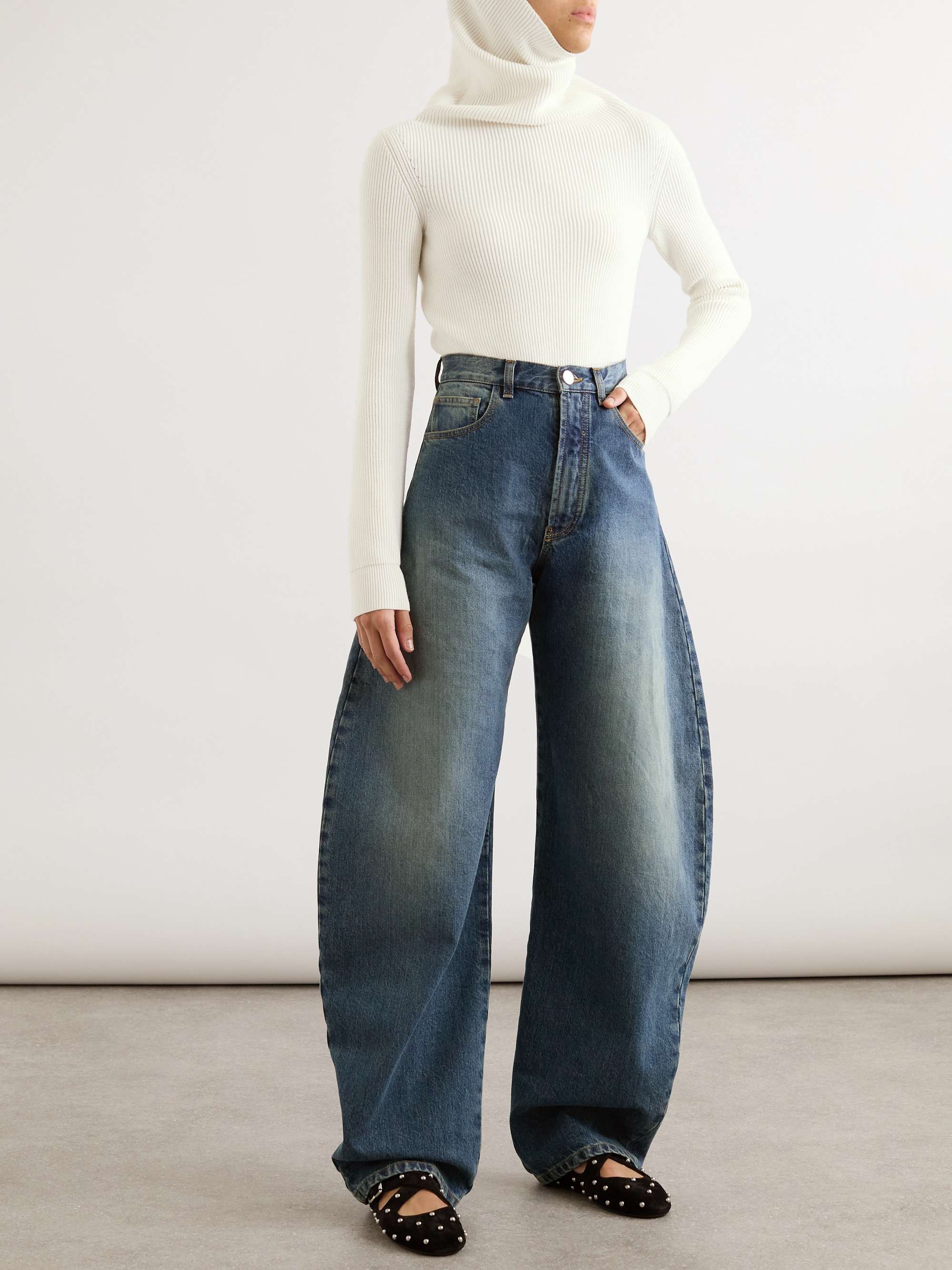 Hooded cropped ribbed wool-blend sweater view