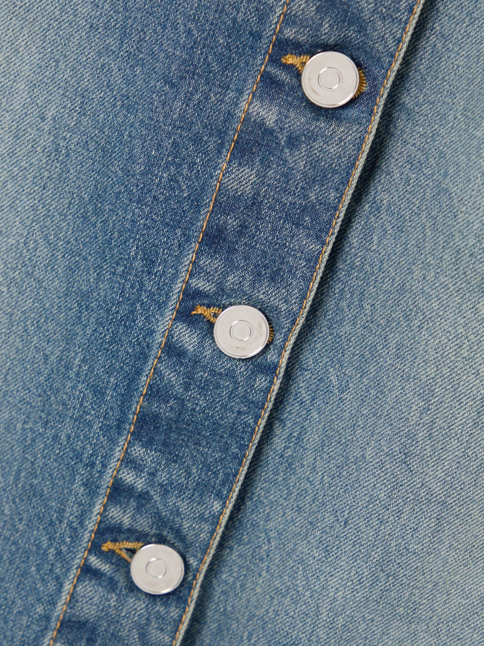 Layered jersey-trimmed denim maxi skirt view