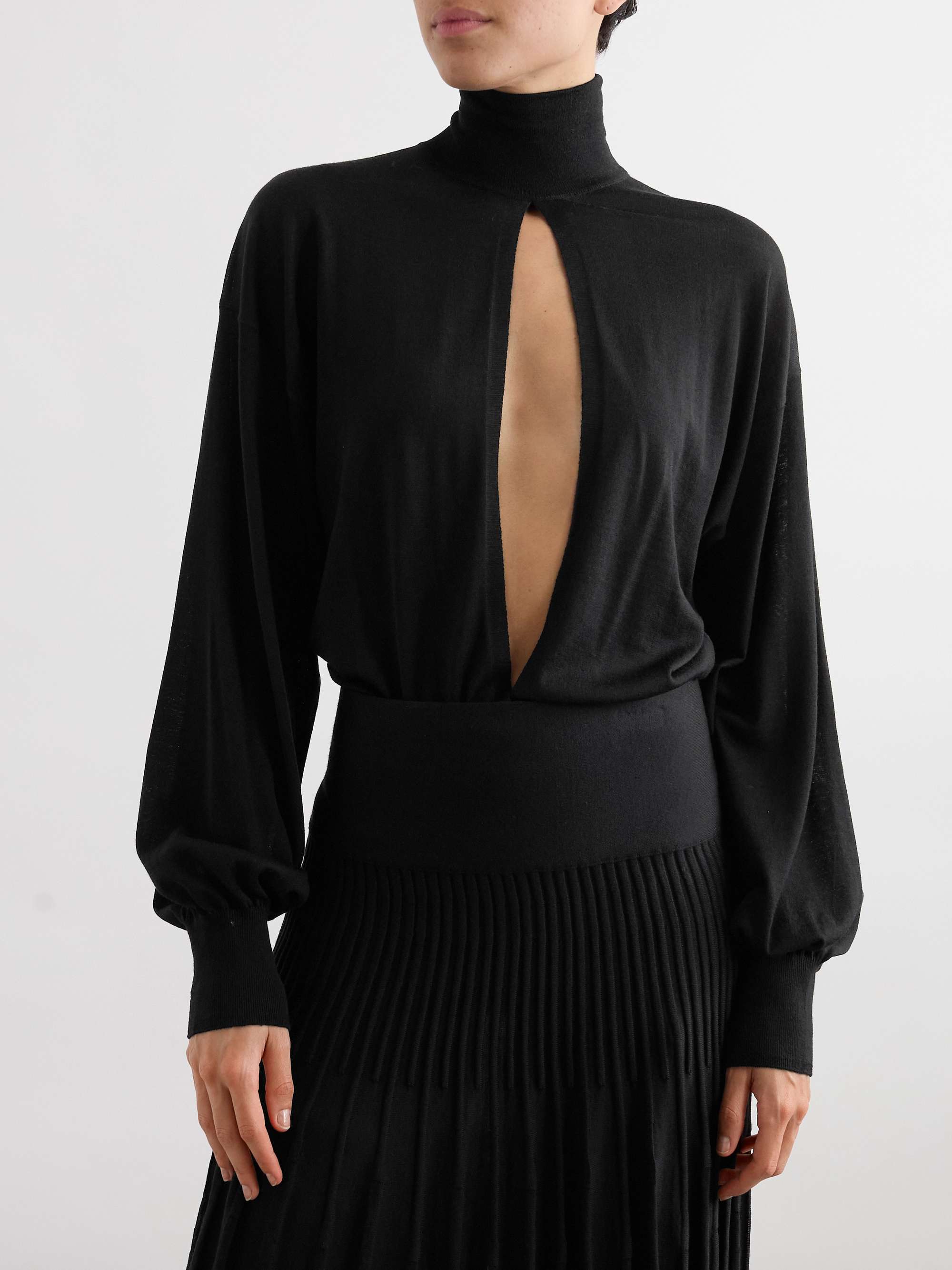 Turtleneck cutout wool-blend bodysuit view