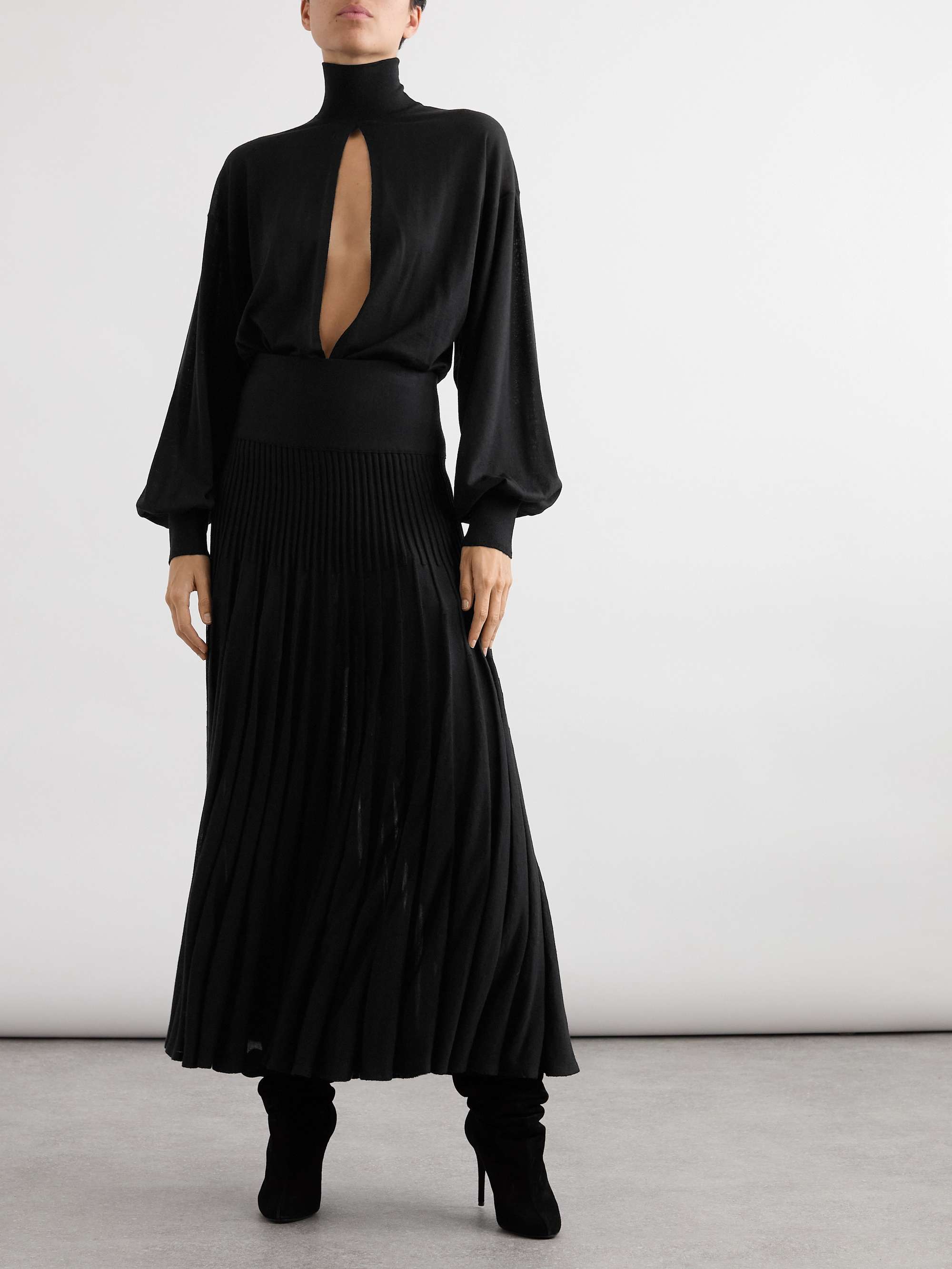 Turtleneck cutout wool-blend bodysuit view
