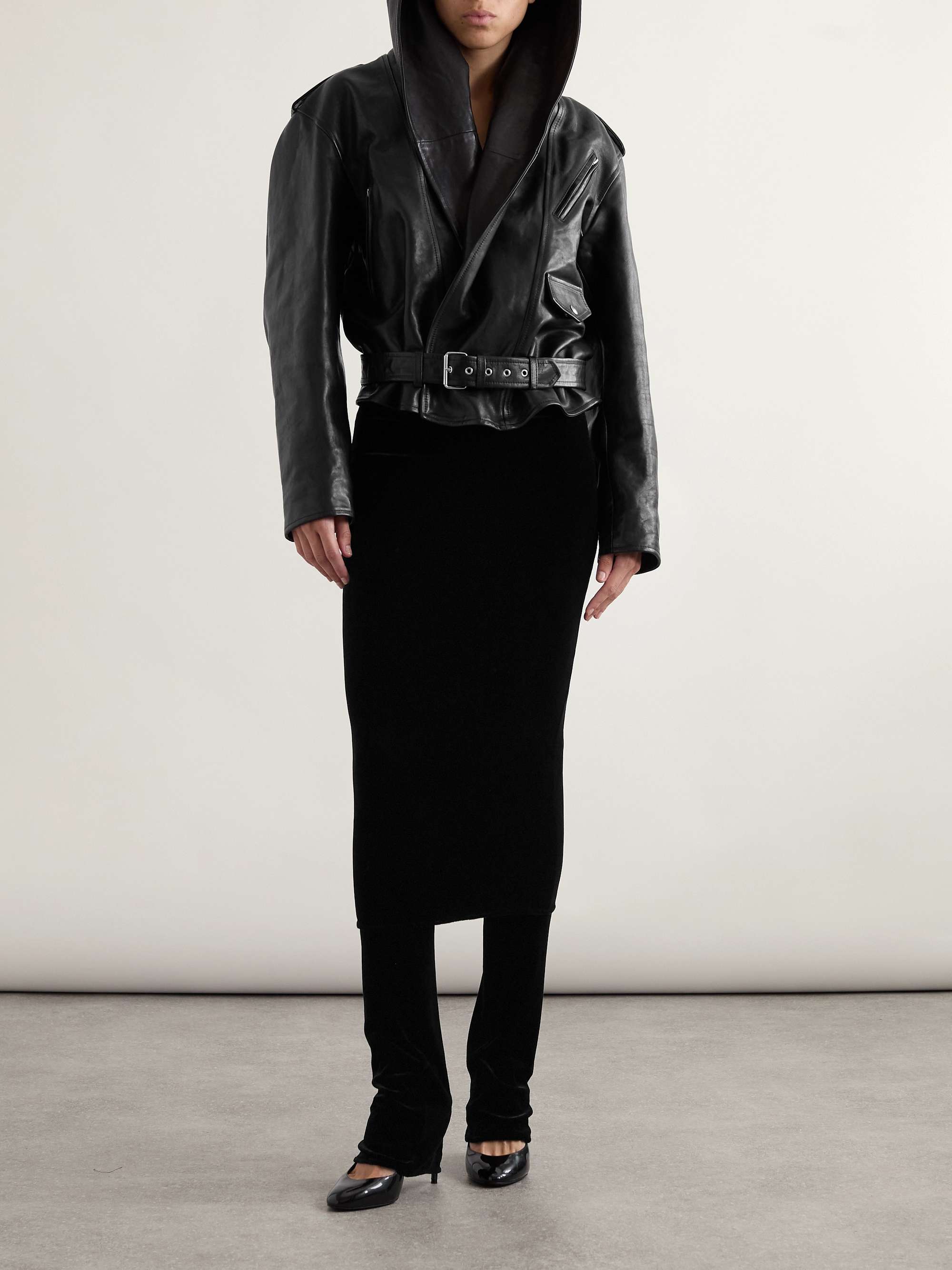 Layered stretch-velvet straight-leg pants view