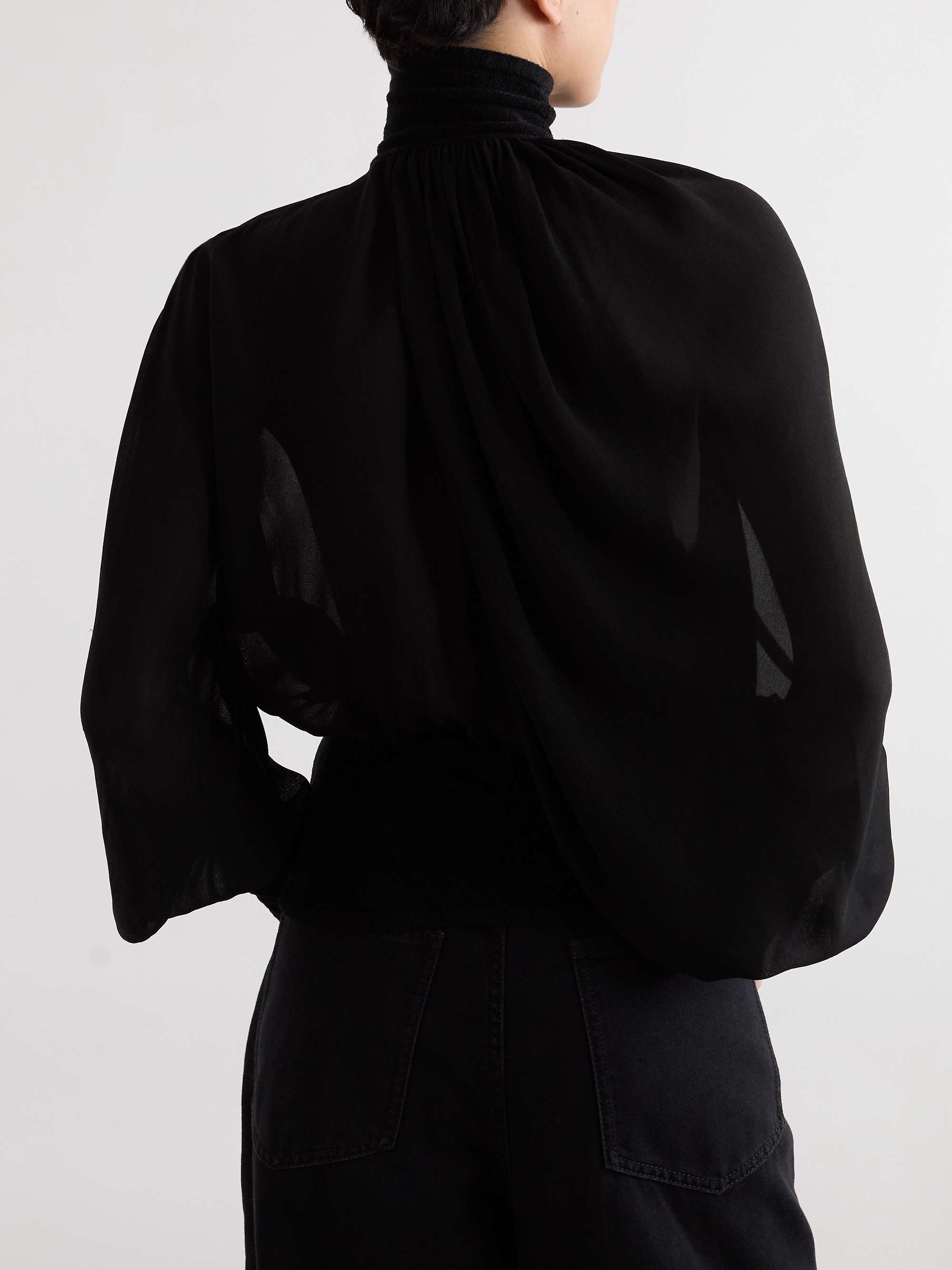Turtleneck asymmetric chiffon blouse view