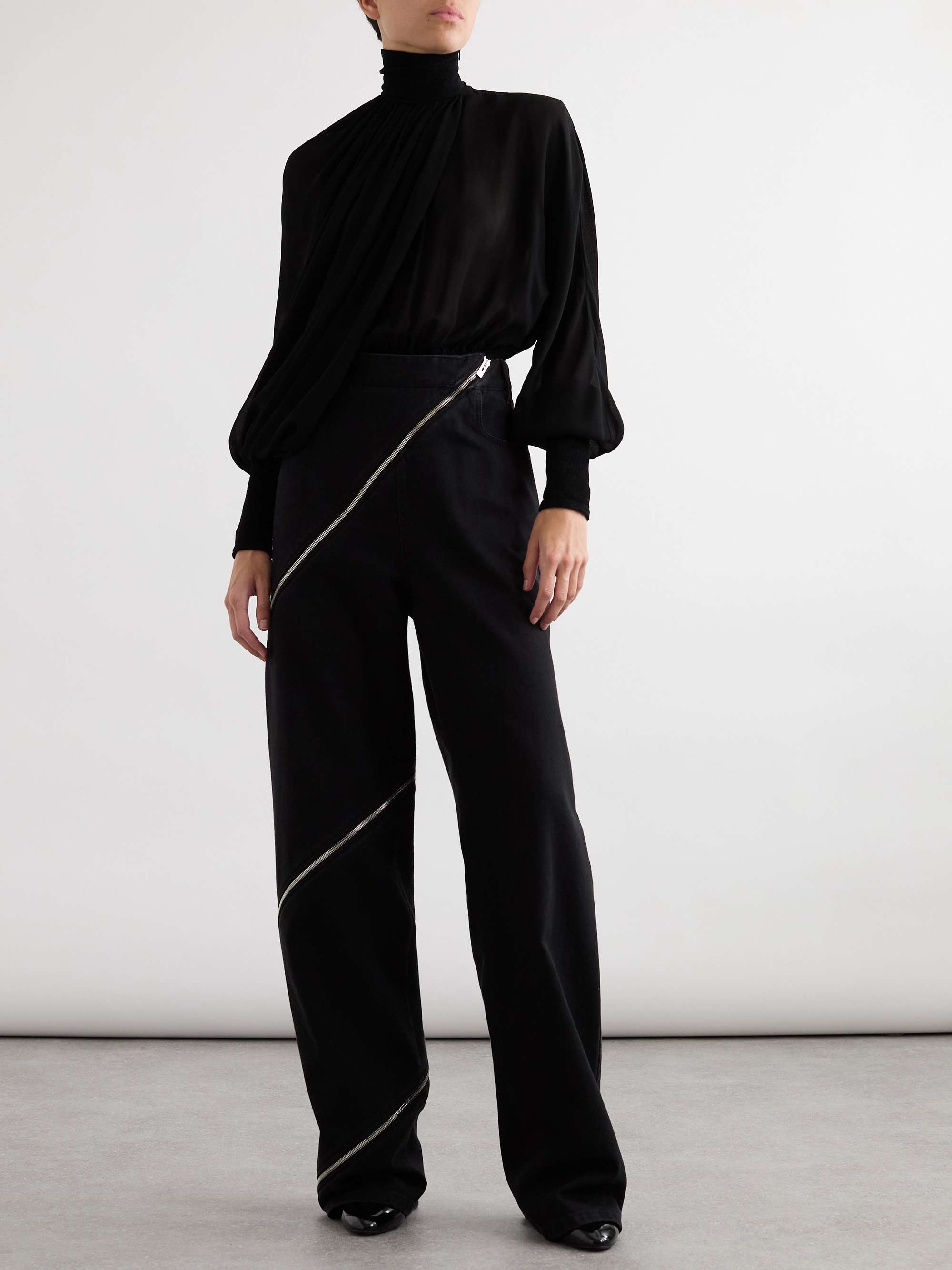 Turtleneck asymmetric chiffon blouse view