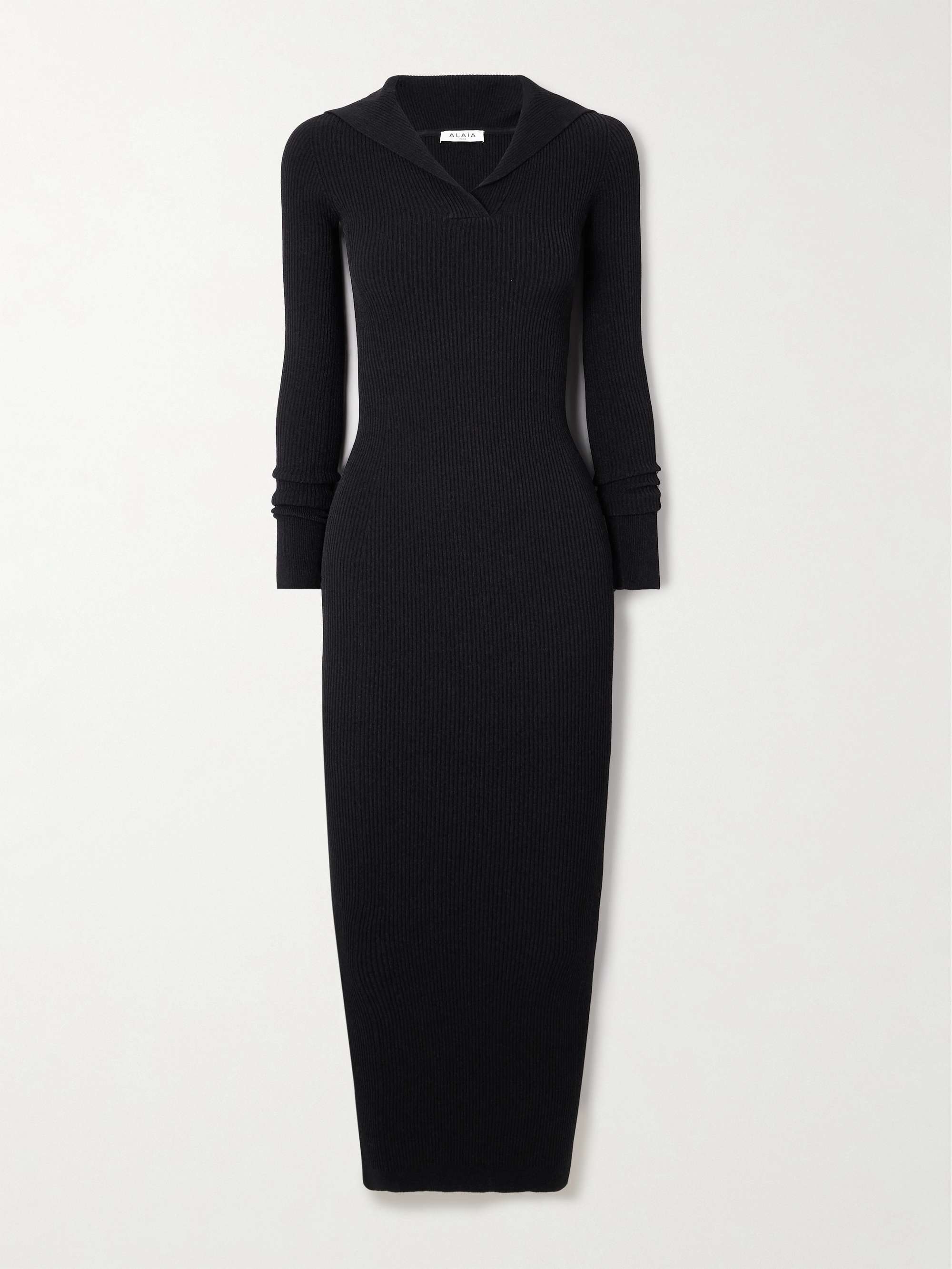 Hooded ribbed-knit midi dress view