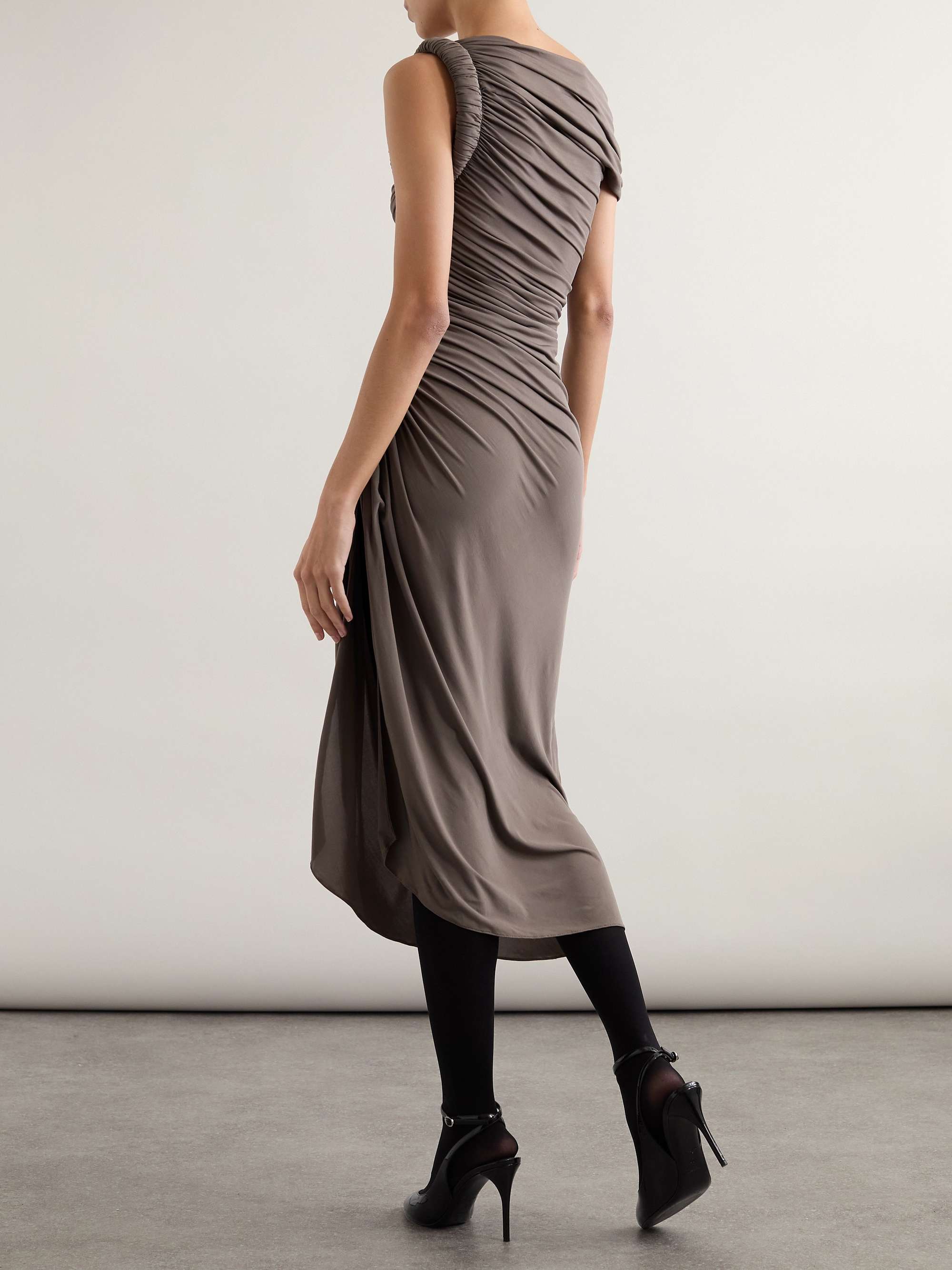 One-shoulder draped stretch-jersey midi dress view