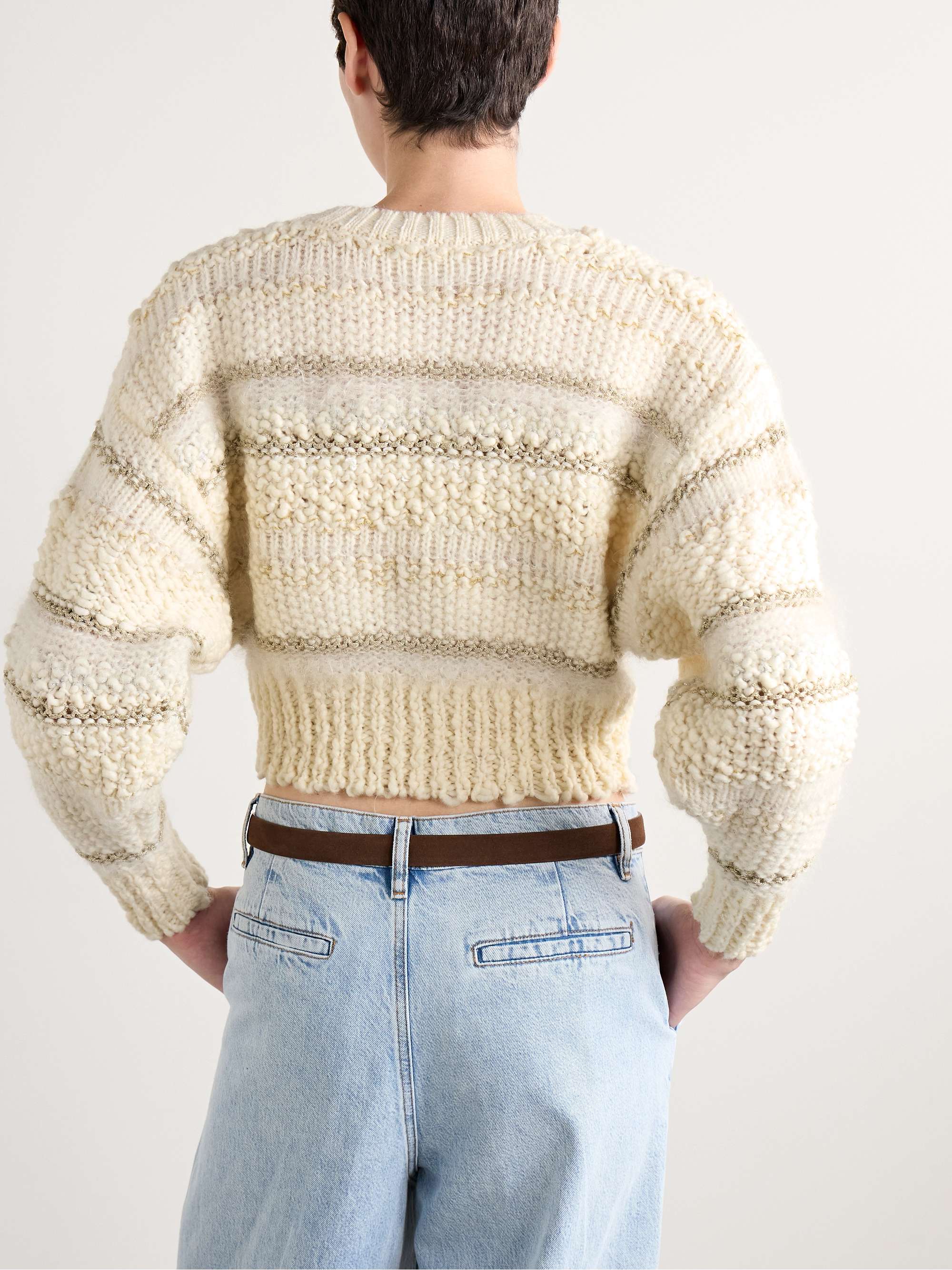 Cropped metallic striped wool-blend sweater view