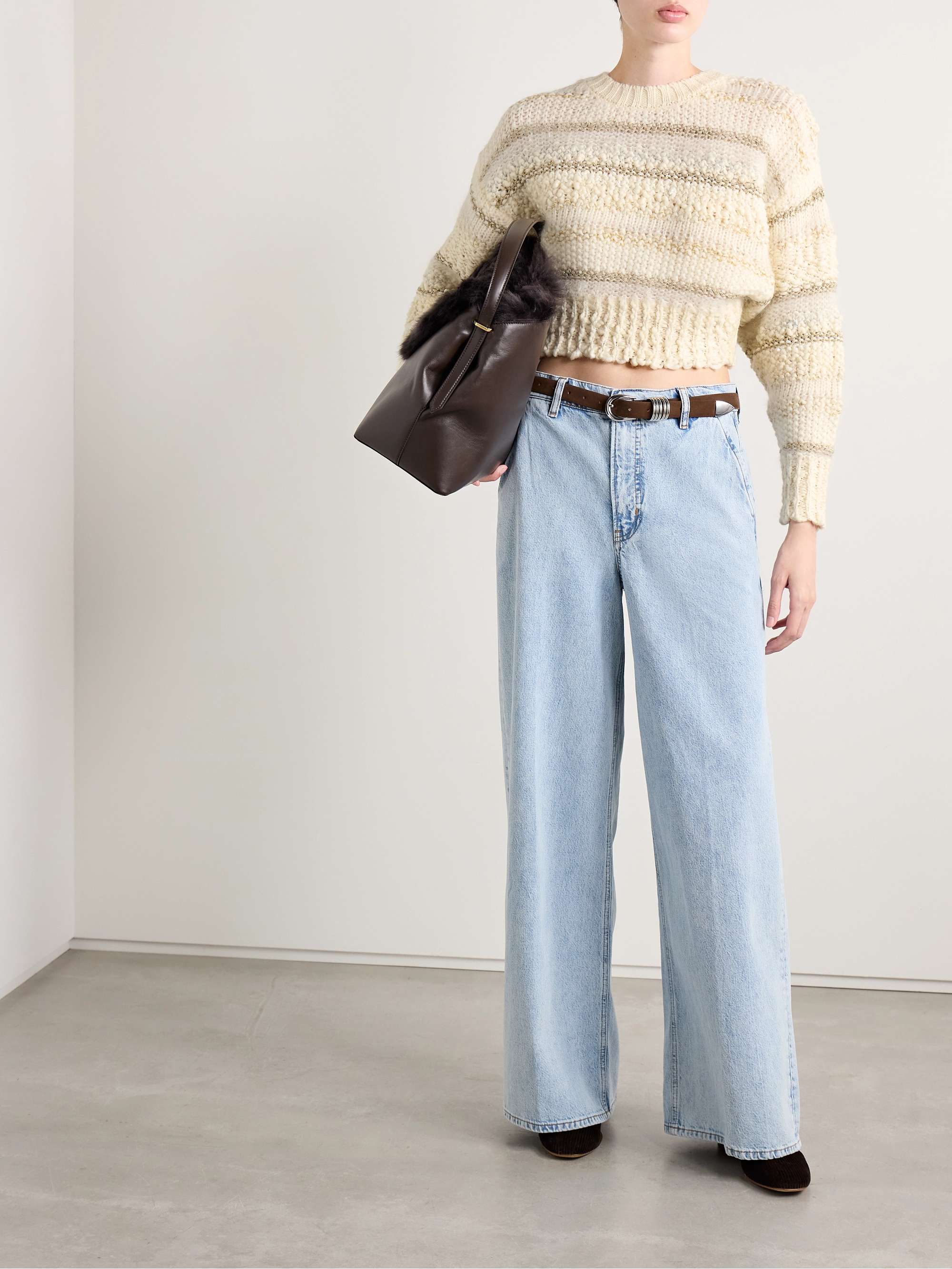 Cropped metallic striped wool-blend sweater view