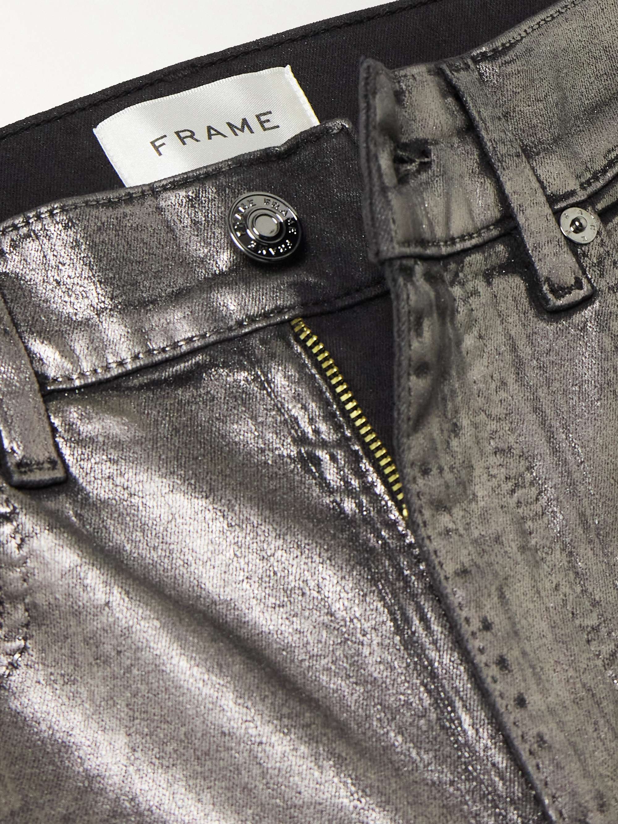 Le Sleek metallic coated high-rise straight-leg jeans view