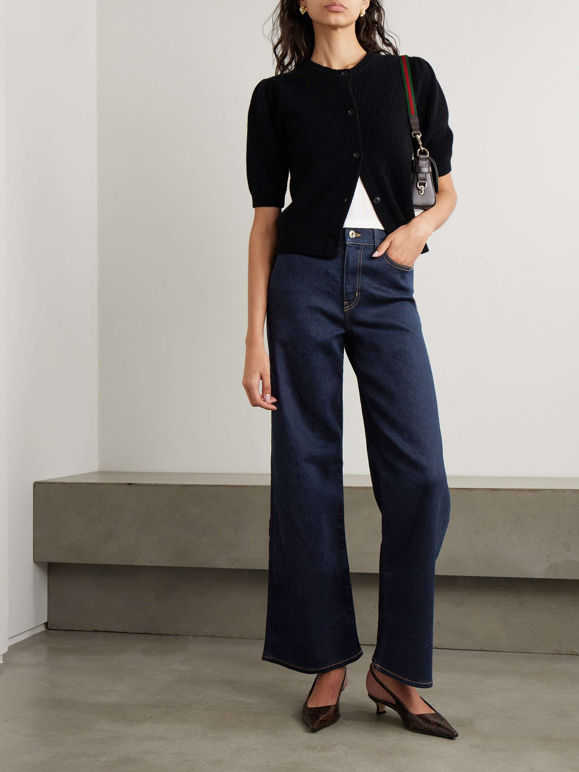 Le Slim Palazzo topstitched high-rise wide-leg jeans view