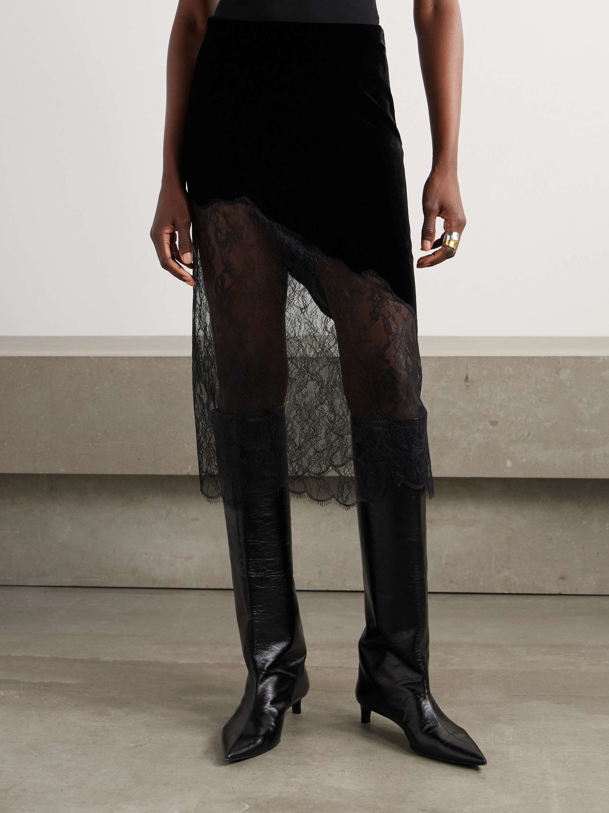 Velvet and lace midi skirt view