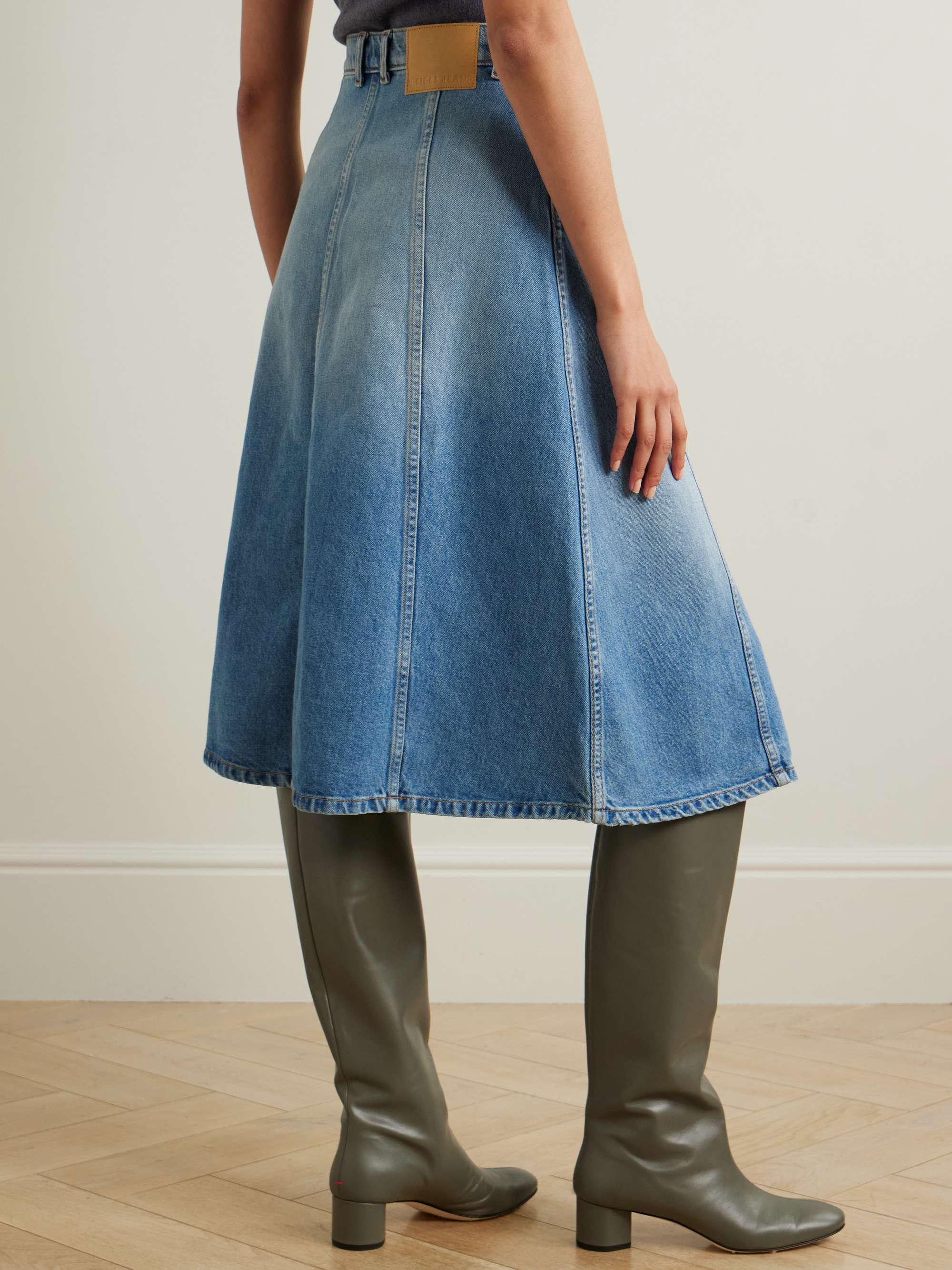 Simone paneled upcycled denim midi skirt view
