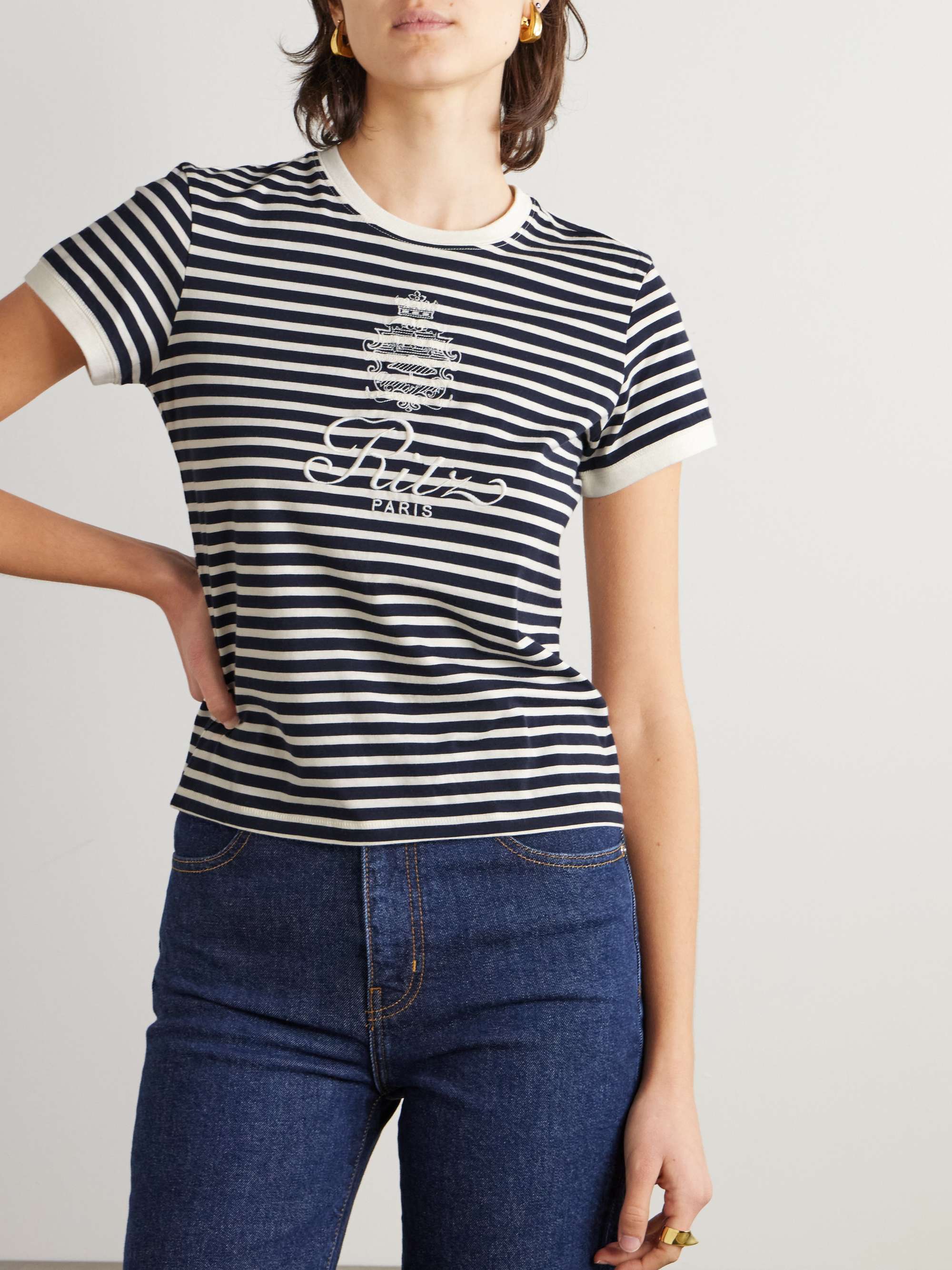 + Ritz Paris embroidered striped cotton-jersey T-shirt view