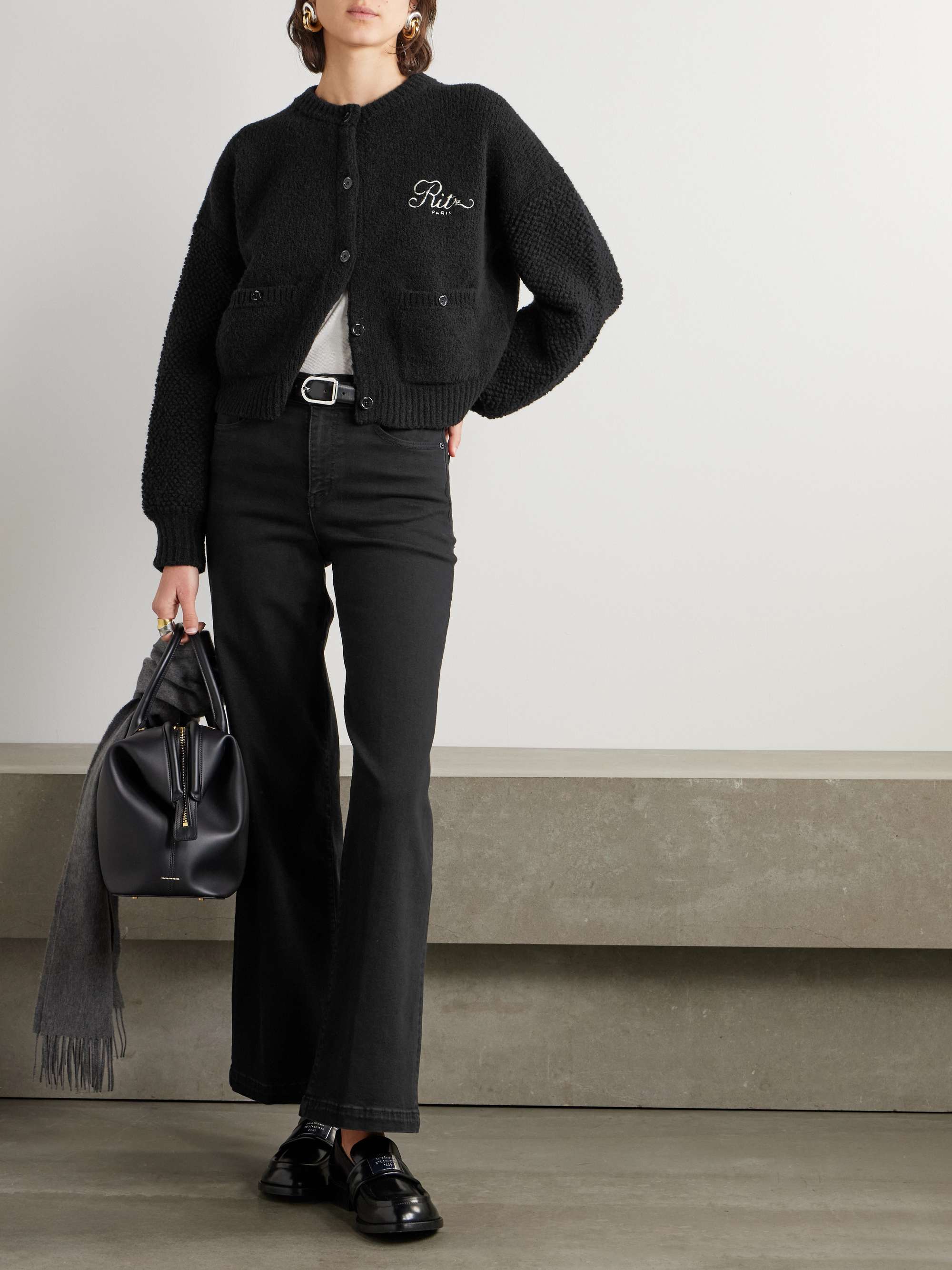 + Ritz Paris cropped embroidered wool-blend cardigan view