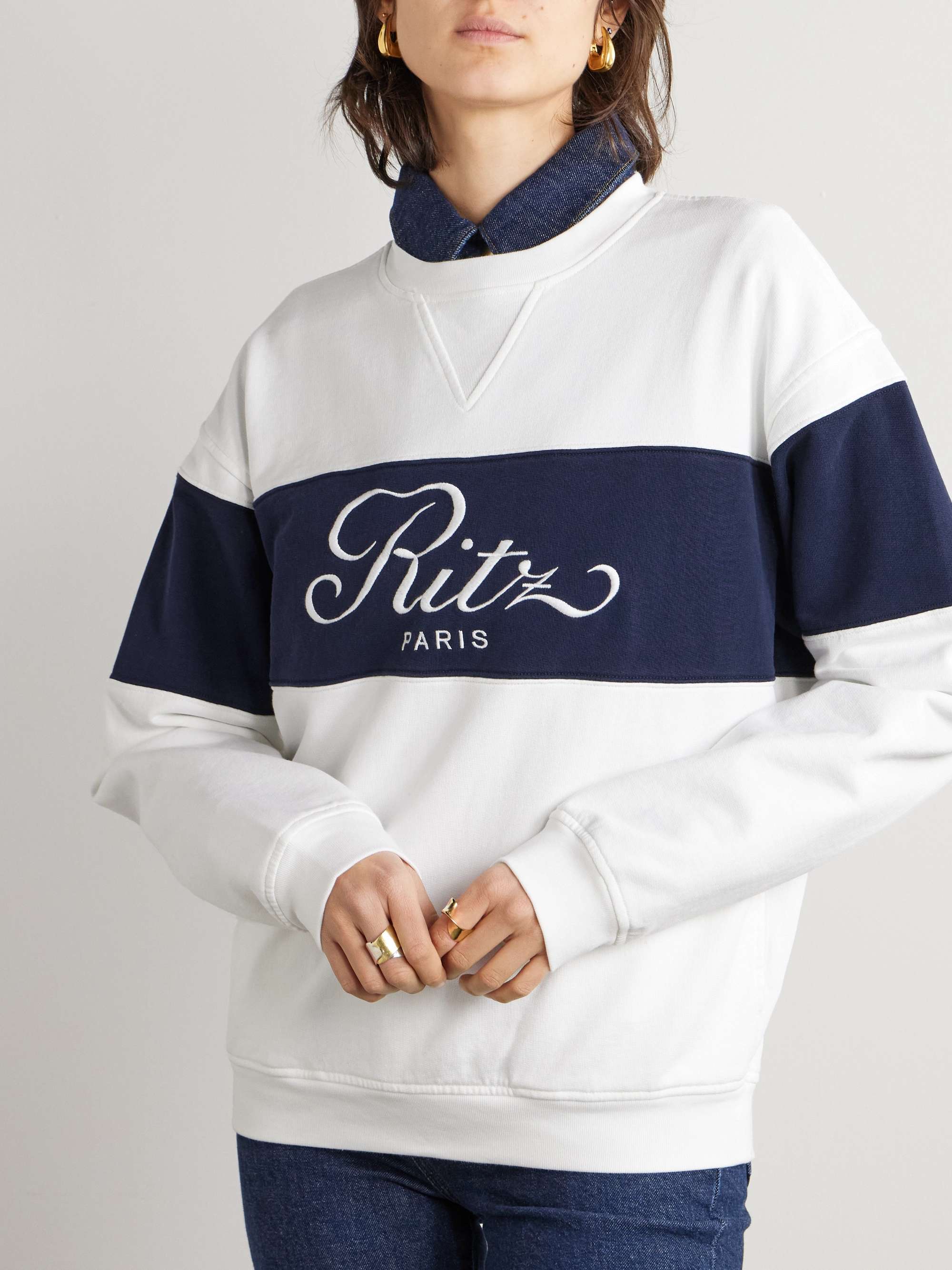+ Ritz Paris color-block embroidered cotton-jersey sweatshirt view