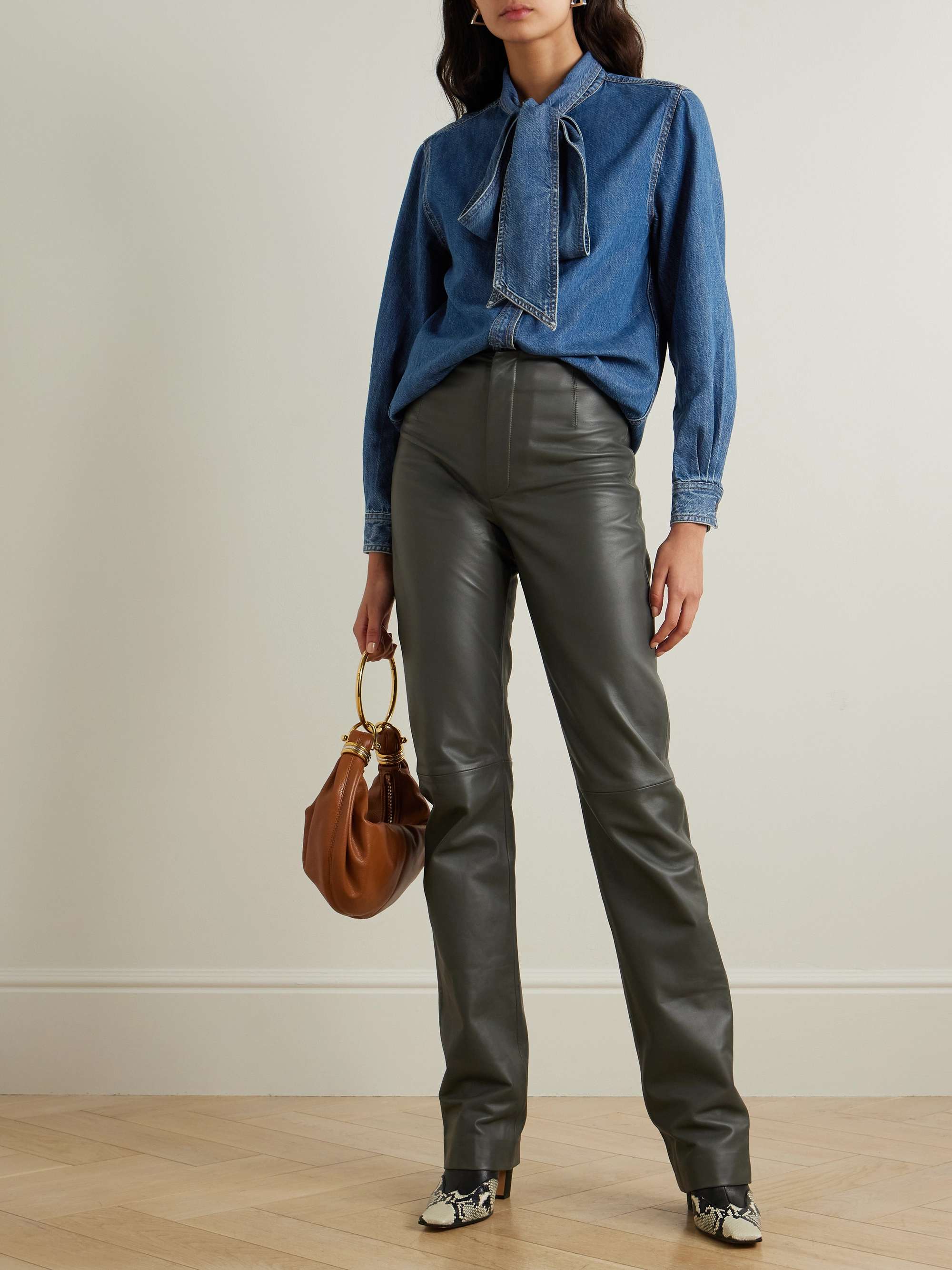 The Secretary pussy-bow denim shirt view