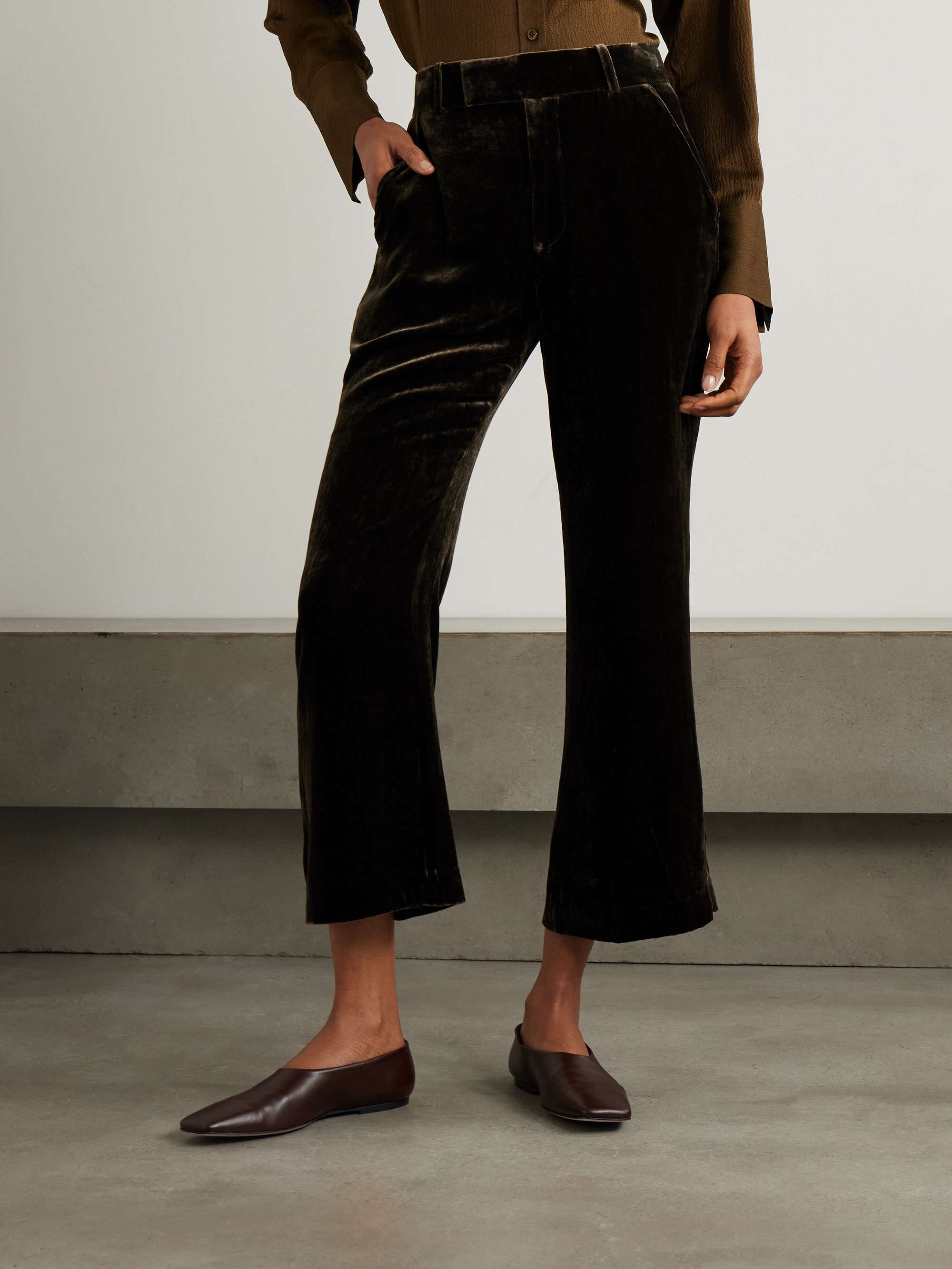 Cropped velvet flared pants view